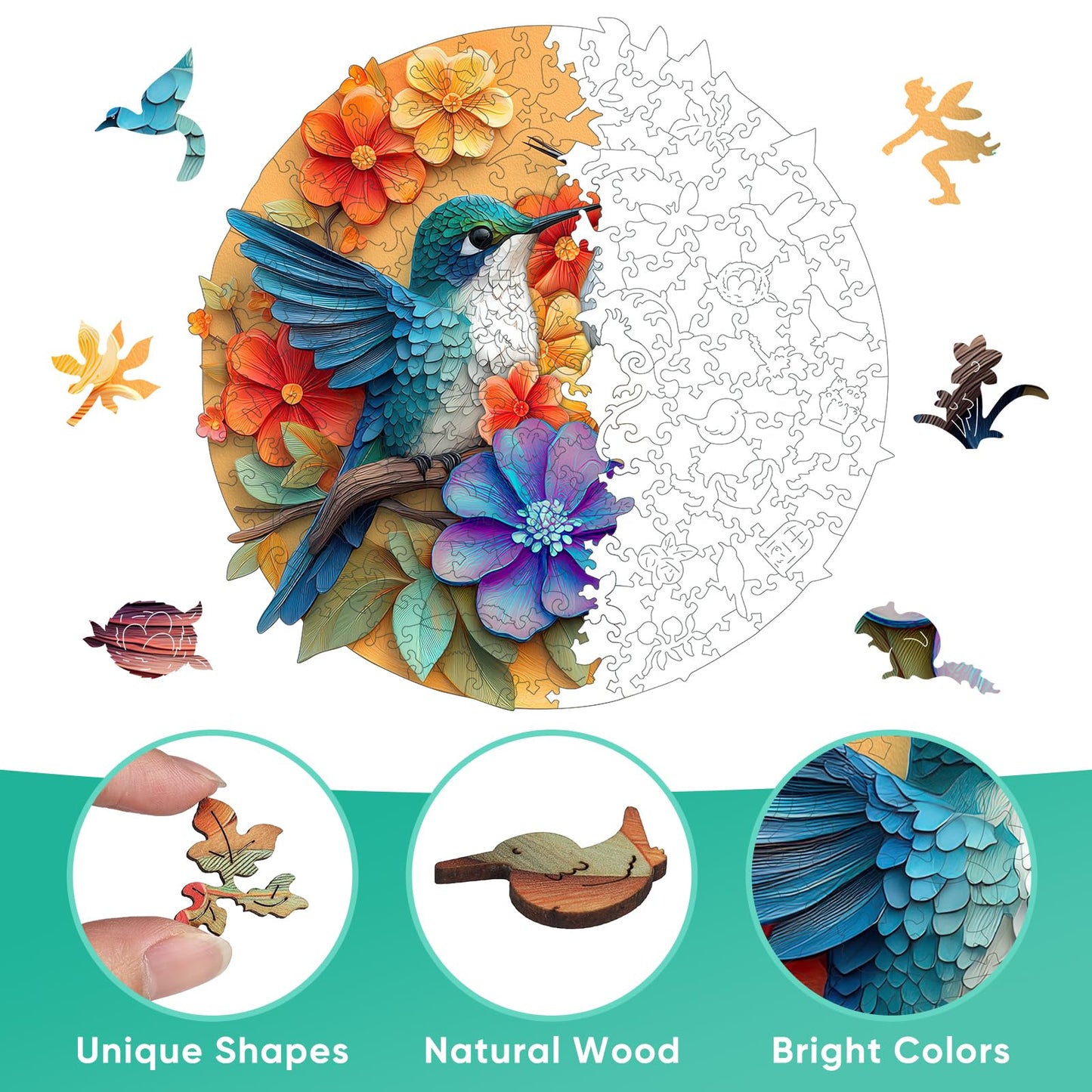 Pikoqunc Wooden Puzzles for Adults Playing Hummingbirds Puzzles 500pcs