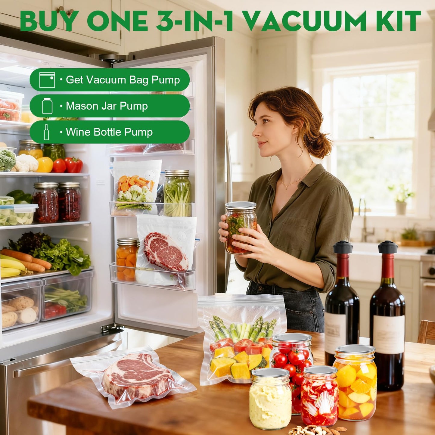 Innoworld 3-in-1 Vacuum Sealer for Food Compatible with Vacuum Bag, Mason Jar, Wine Bottle, Handheld Saver Compact Vacuum Sealer Machine