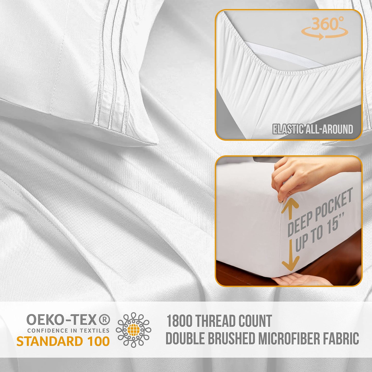 Abeero Home King Size Sheets Set Cooling - Luxury Hotel Sheets - Soft Bed Sheet with Elastic Corner Straps - Deep Pockets Microfiber Bedsheet - Bedding Sheet & Pillowcases - 4 Piece (King, White)