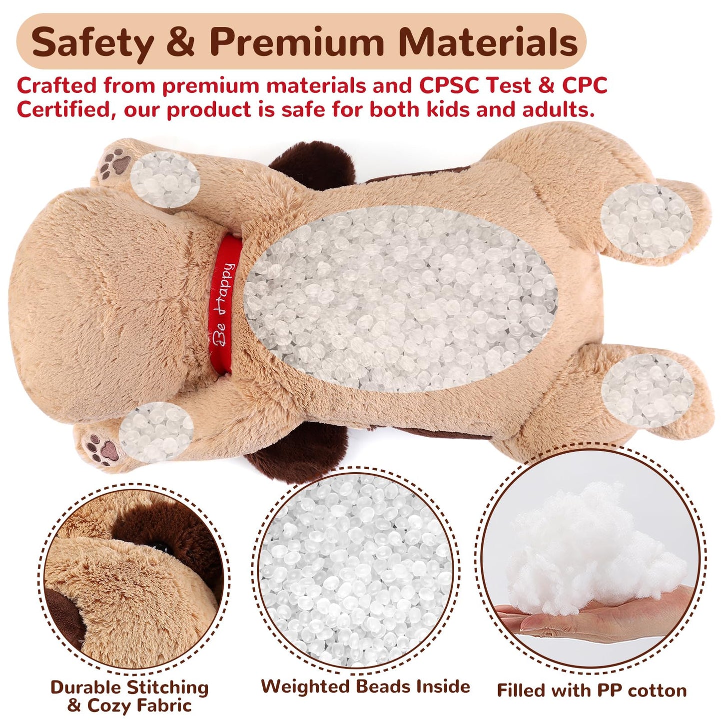 meowtastic Brown Dog Weighted Stuffed Animals - 22 Inch 4.5 Pounds Weighted Plush Dog Stuffed Animals - Big Stuffed Dog Weighted Plush Pillow - Cute Plush Toys Gifts for Kids & Adults (22" 4.5 lbs)