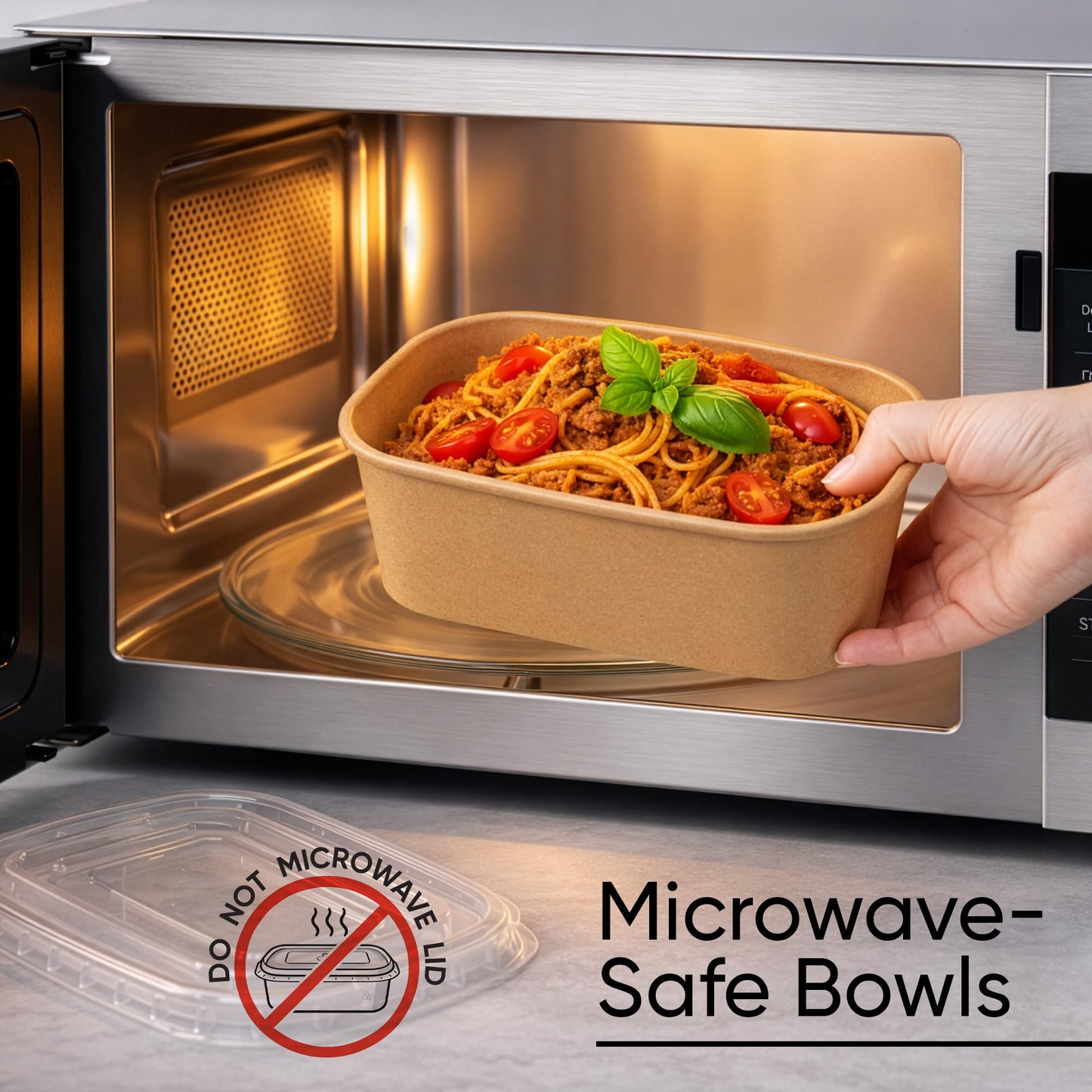 Leafiew 50 Pack 29Oz Disposable Meal Prep Containers With Lids - Microwave and Freezer Safe Kraft Paper Bowls with Lids and Forks - Disposable Food Containers - To Go Bowls for Food Prep and Salad