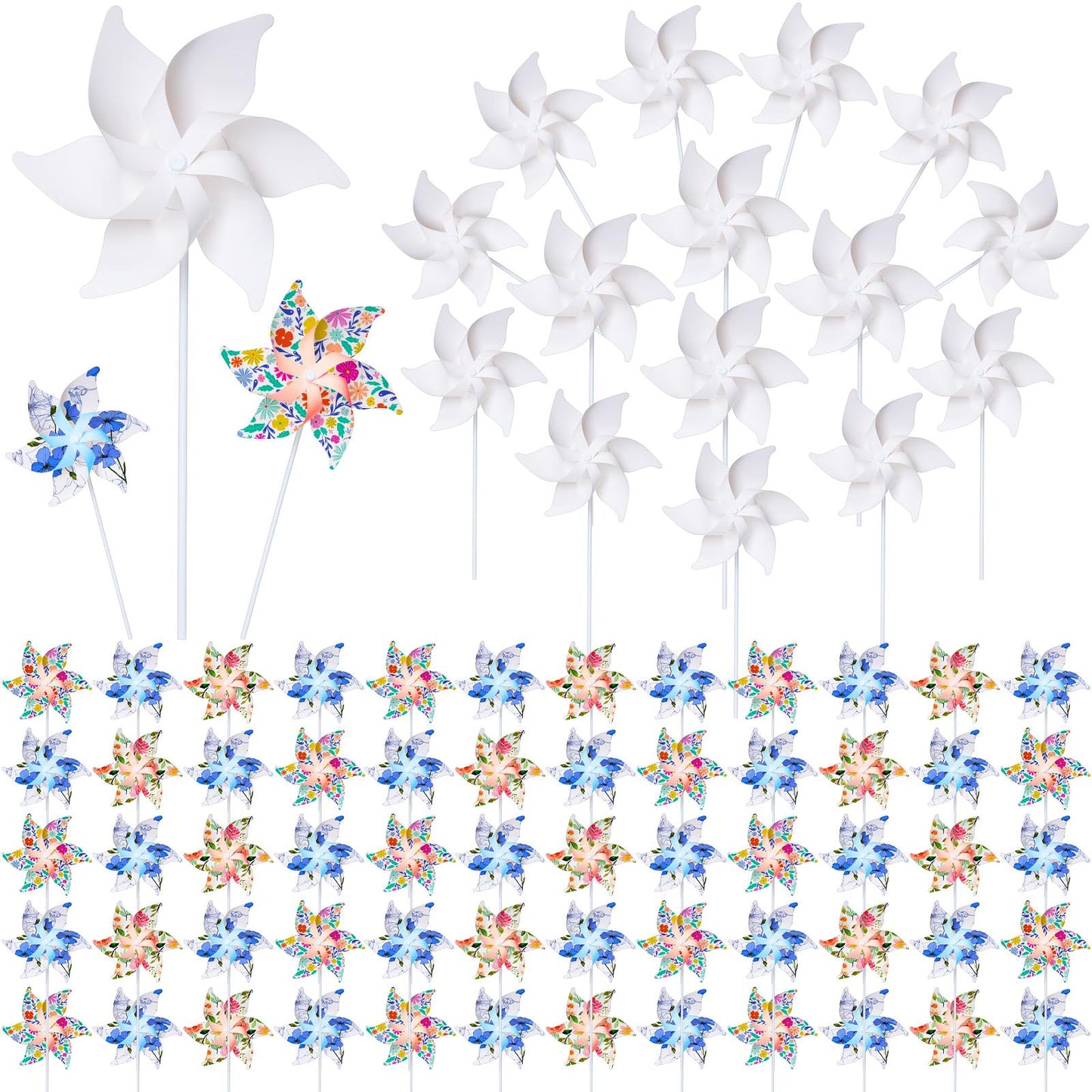 Chivao 100 Pcs Novelty DIY Pinwheels Art Craft for Kid Color Your Own 4th of July Patriotic Pinwheels Making Craft, Summer Crafts for Carnival Party Favor Daycare Project Summer Activity, 6 Leaves