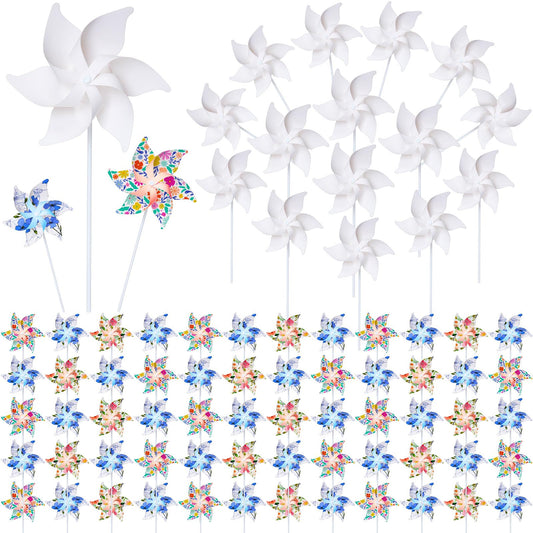 Chivao 100 Pcs Novelty DIY Pinwheels Art Craft for Kid Color Your Own 4th of July Patriotic Pinwheels Making Craft, Summer Crafts for Carnival Party Favor Daycare Project Summer Activity, 6 Leaves