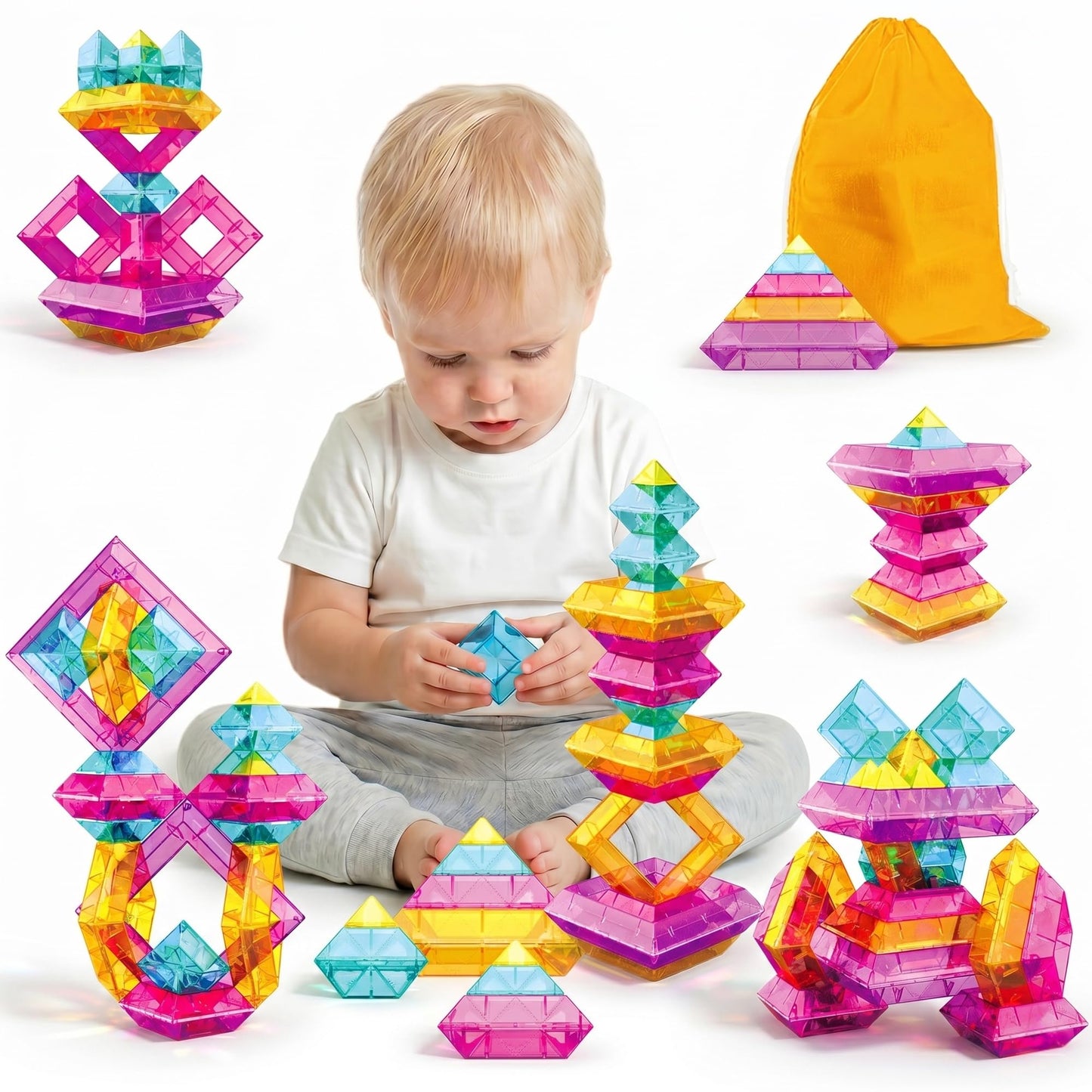 TEANXU 48 Pieces Building Blocks Set for Preschool Learning Activities STEM Toys for 3 4 5 6 Years Old Kids Educational Gift for Boys Girls