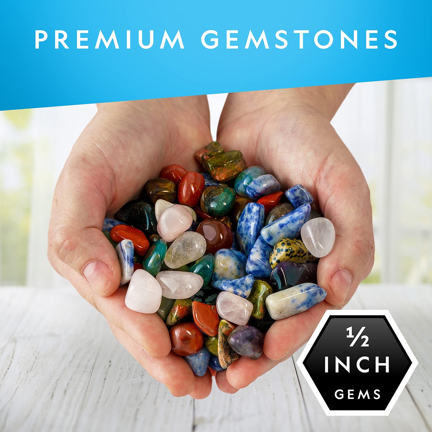 National Geographic Premium Polished Gemstones - 5 Pounds of 1/2-Inch Stones and Crystals, Use for Aquarium Gravel, River Rock, Pebbles for Plants, Vase Fillers, STEM Rock Collections for Kids