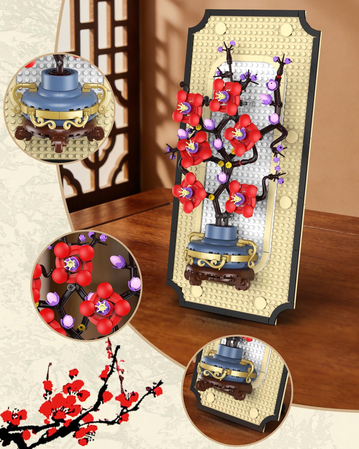Suplanet Botanicals Plum Blossom Building Set - 3D Wall Art Frame for Botanical Collection & Home Decor Wall Art Architecture Sets, Ideal Gifts for Adult, Kids Ages 8-12 (529 PCS)