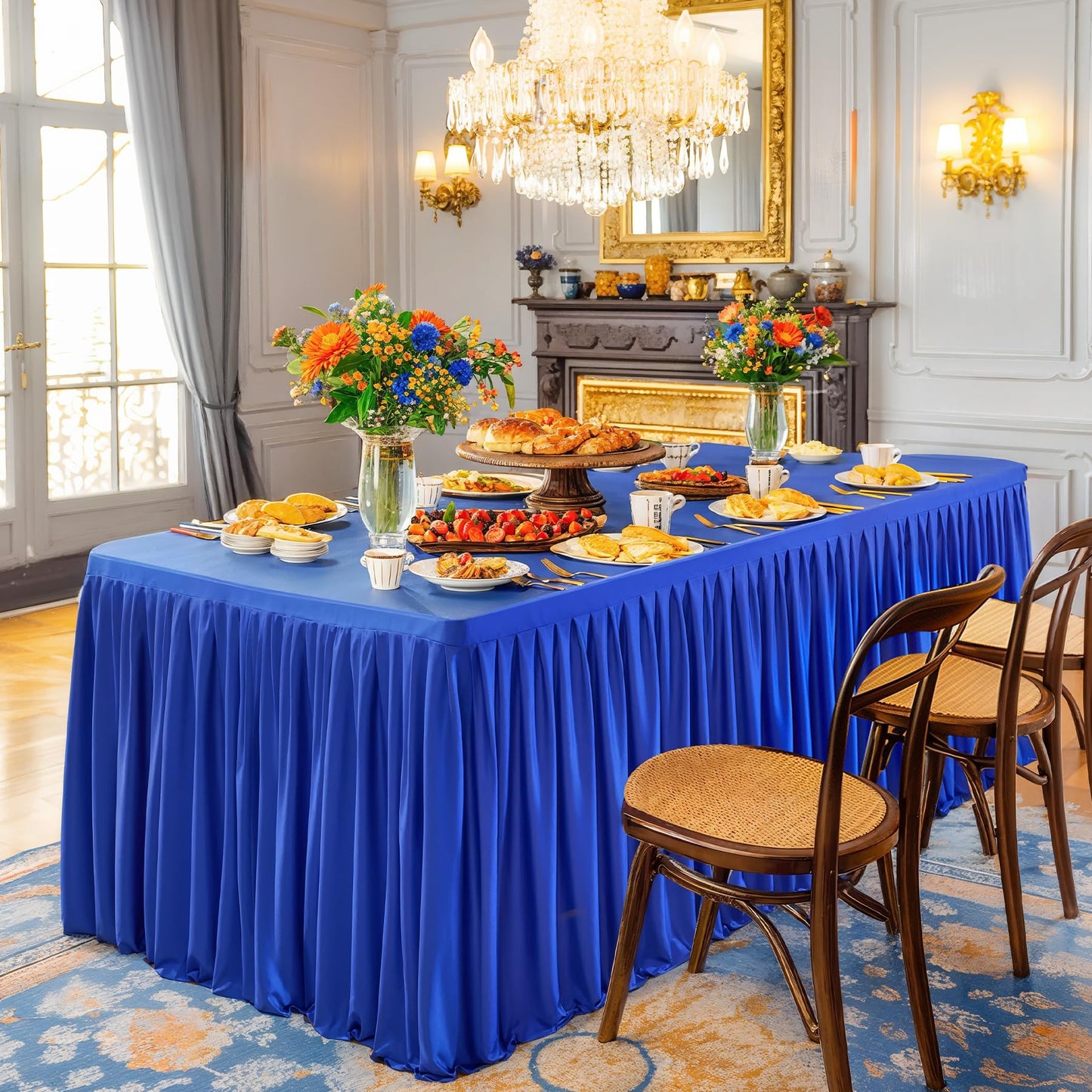 Wish Care 2 Pack Royal Blue Rectangle Table Clothes for 6 Foot Tables, Polyester Fitted Tablecloths 6t Stretch Table Cover for Wedding, Birthday, Parties, Trade Show, Craft Show