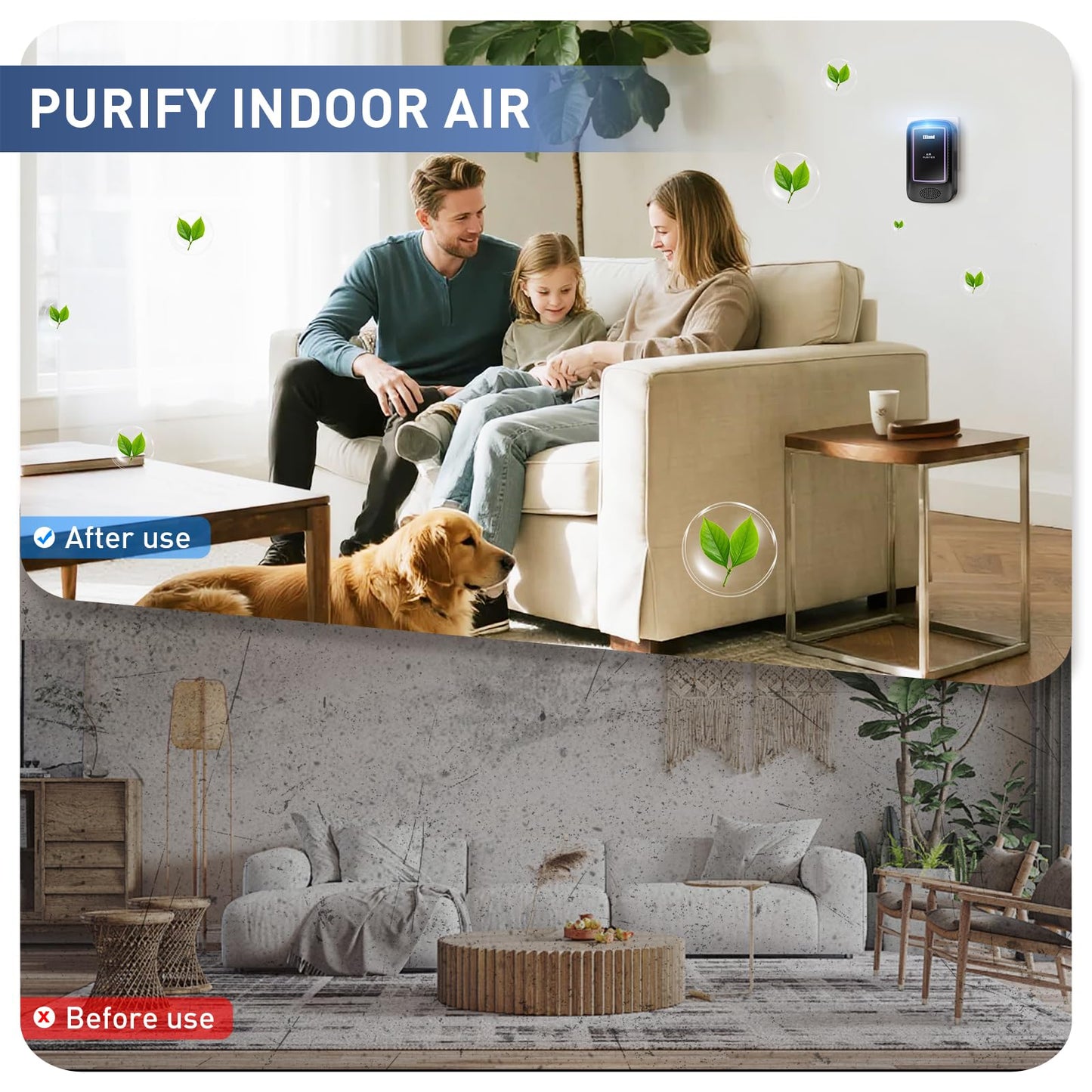 EEland Air Ionizers for Home (3 Pack), Air Purifier Plug In, Portable Negative Ion Generator, Cat Litter Deodorizer, Ozone Free Quiet Air Freshener for Pet Odor, Bedroom & Office