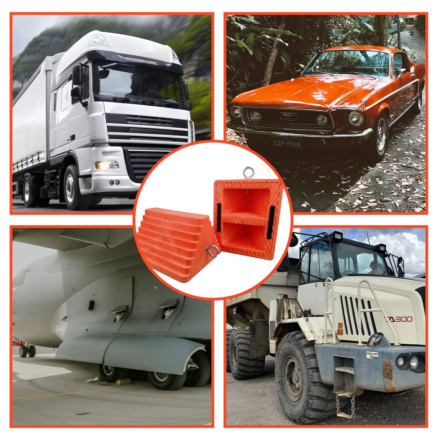 ROBLOCK 2 Pack Wheel Chocks Heavy Duty Orange with Eyebolt for Travel Trailer, 10" Length x 8" Width x 5.7" Height