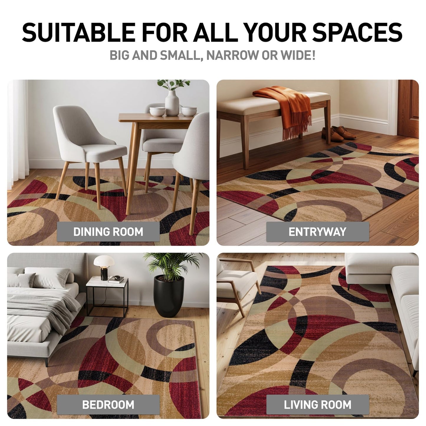 Rugshop Contemporary Abstract Circles Perfect for high Traffic Areas of Your Living Room,Bedroom,Home Office,Kitchen Area Rug 3'3" x 5'3" Multi