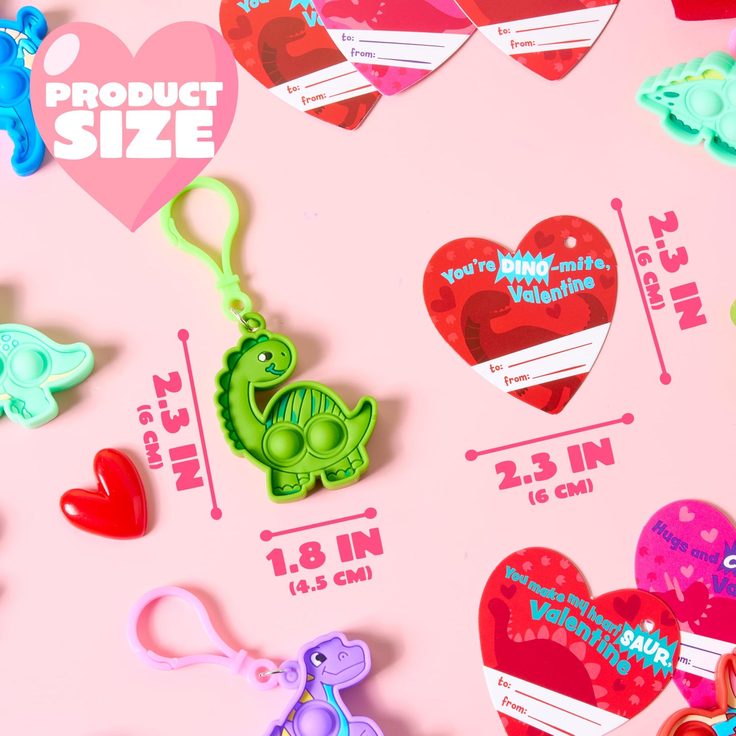 JOYIN 28 Packs Valentine's Day Gift Cards with Pop Keychain Toys, Dinosaur Stress Anxiety Relief Toys with Cards for Kids Valentine's Classroom Exchange Prizes Party Favors