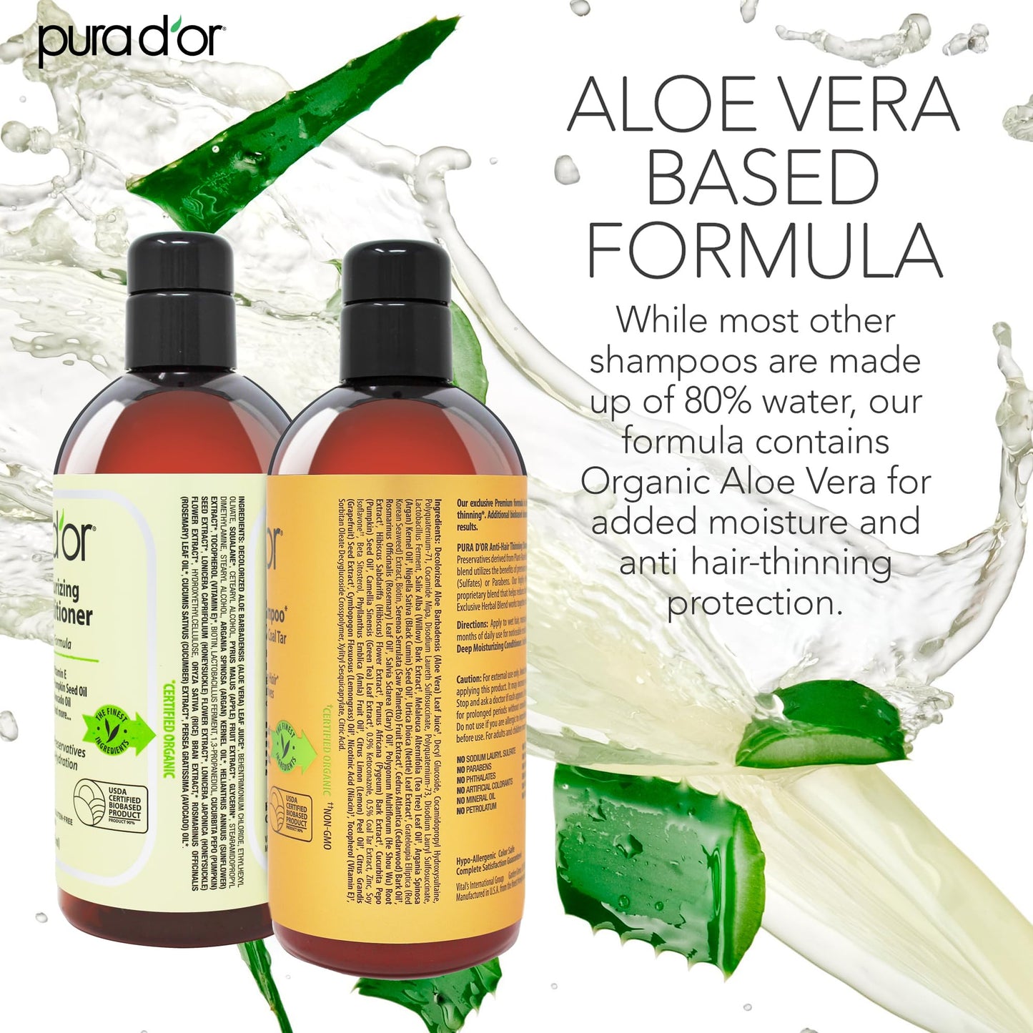 PURA D'OR MD Anti-Thinning Biotin Shampoo & Conditioner Set (16oz x2) Maximum Defense Coal-Tar Strong Scented DHT Blocker Hair Thickening Products For Women & Men, Daily Shampoo For Scalp Health