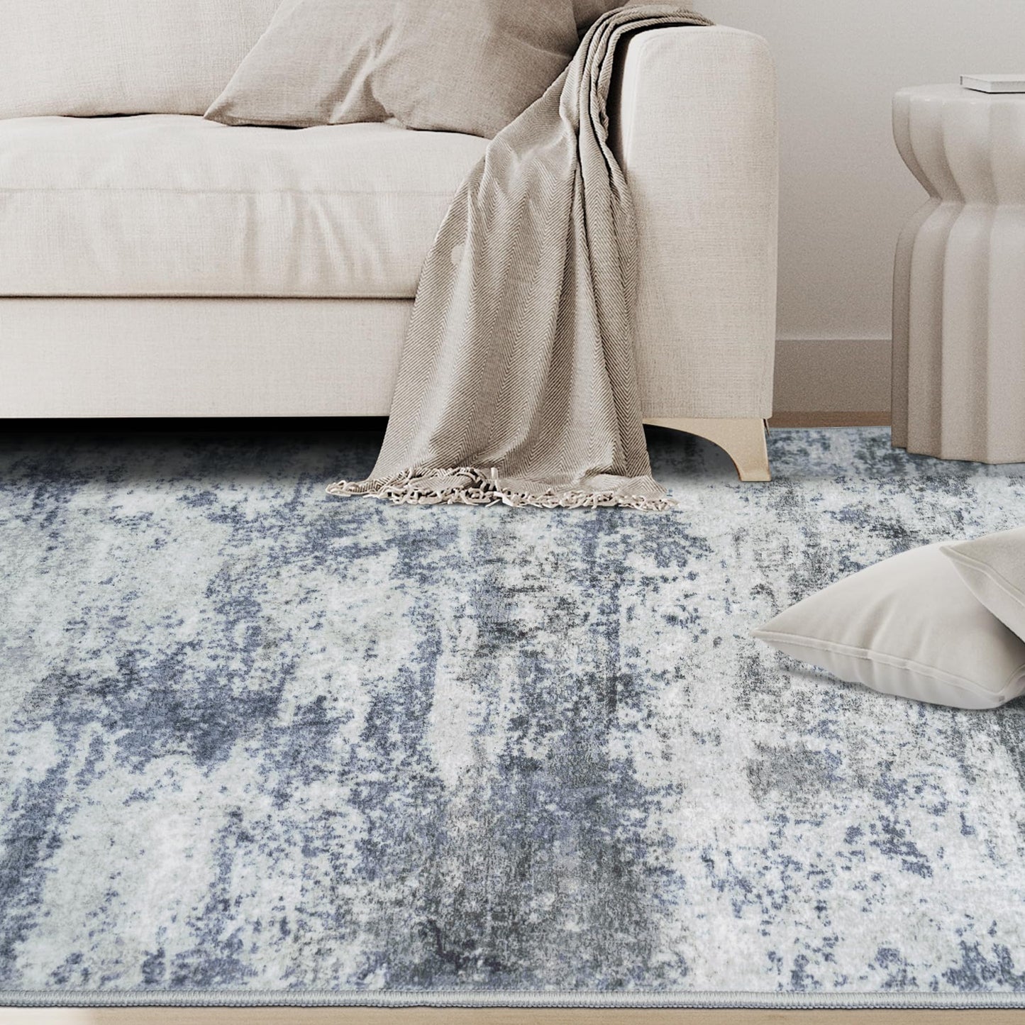 6x9 Area Rugs for Living Room Rug Washable: Abstract Rug for Dining Room Bedroom Carpet Non Slip 6 by 9 Indoor Modern Nursery Home Office Blue Grey