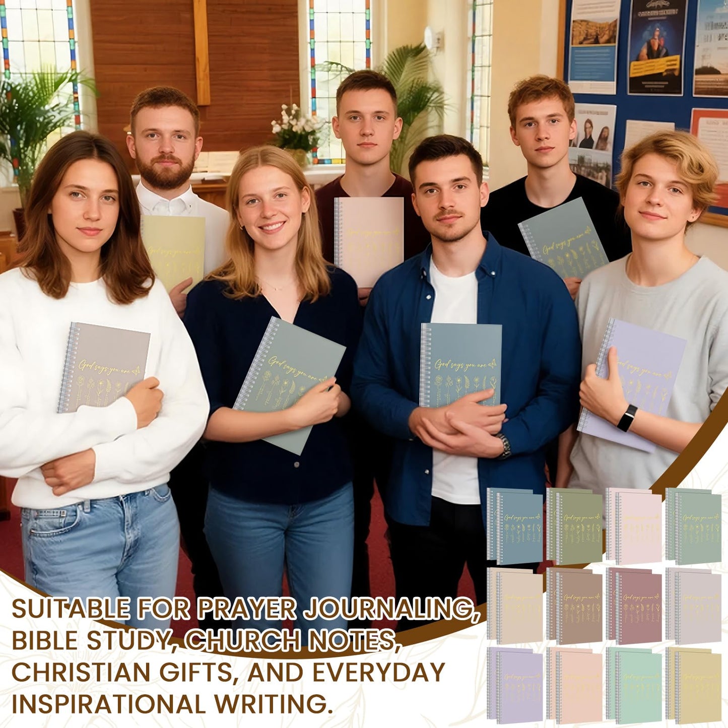 MotiMind 24 Pcs Floral Christian Spiral Notebook Set A5 Christian Gifts for Women God Says You Are Bible Verse Inspirational Prayer Journal with Gold Foil Cover for Church 5.8" x 8.3" (Morandi)