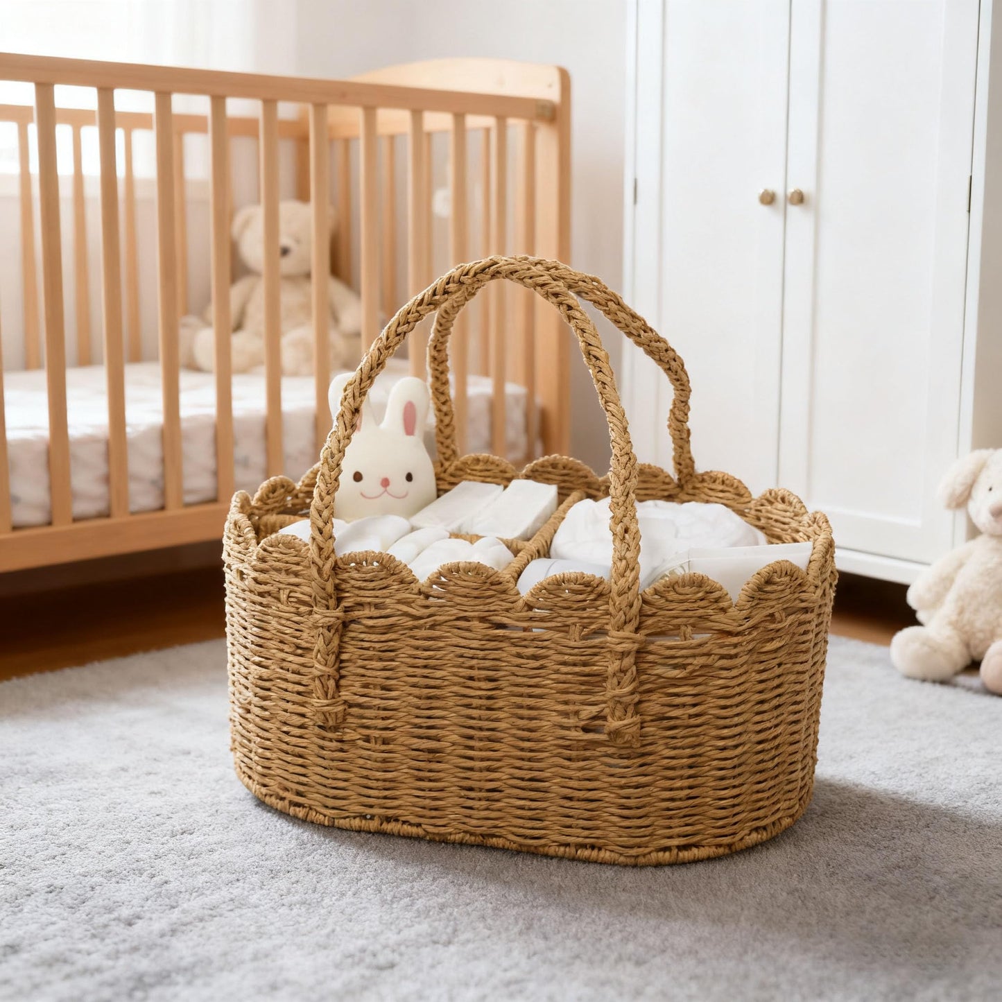 wwmayfeel Diaper Caddy Organizer, Paper Rope Storage Baskets Nursery Bin with Removable Divider, Portable Car Organizer for Diapers, Baby Shower Gifts, Newborn Essentials Must Haves