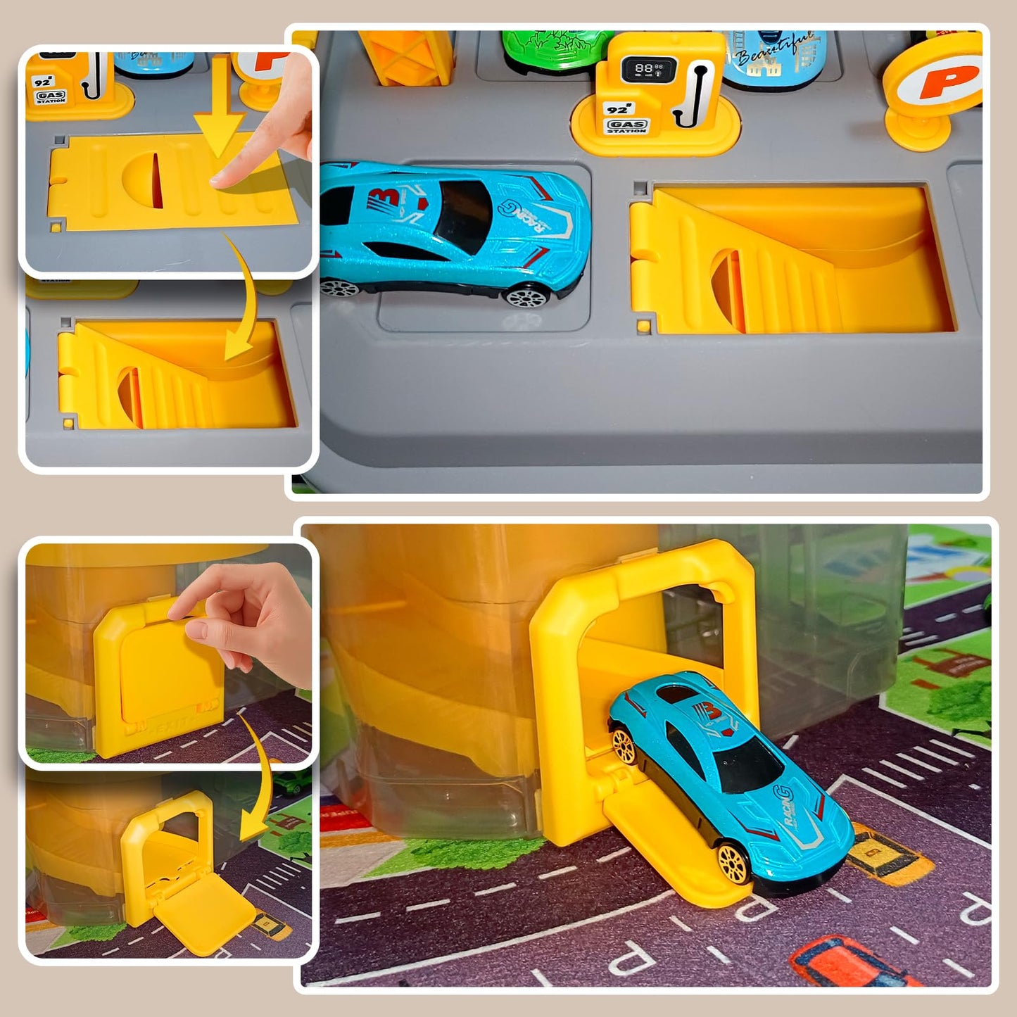Toy Car Track Storage Playset - Toddler Toys for Ages 2-4, Toy Car Set with 12 Diecast Cars, PlayMat, Race Tracks, Car Ramp, Kids Birthyday Gift for 1 2 3 4 5 Year Old Boys