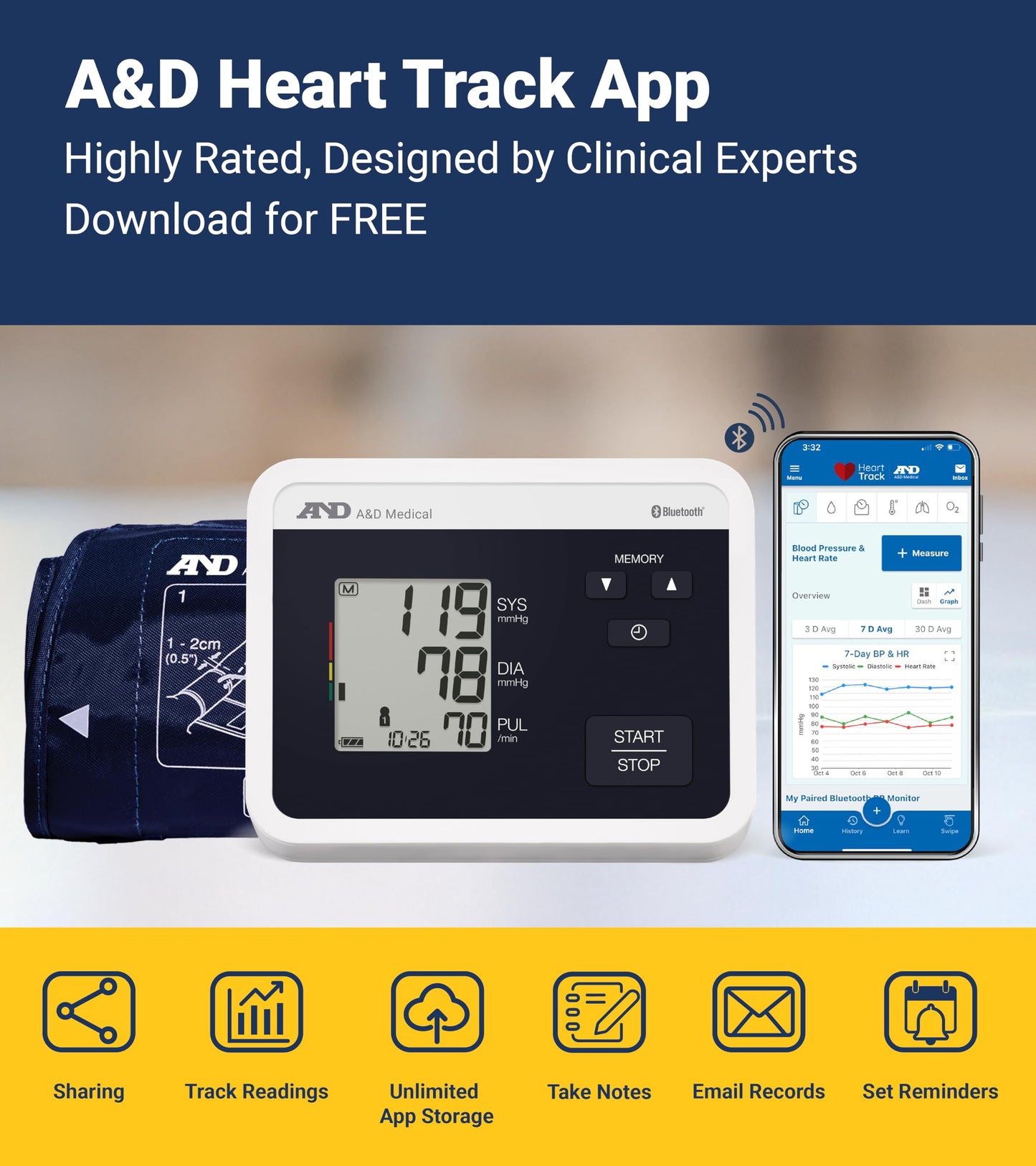 A&D Medical Multi-User Bluetooth Blood Pressure Monitor for Home Use - UA-770BLE - Wide Range Cuff (8.6-16.5" / 22-42cm), Up to 4 Users, iOS & Android Compatible, AA Batteries