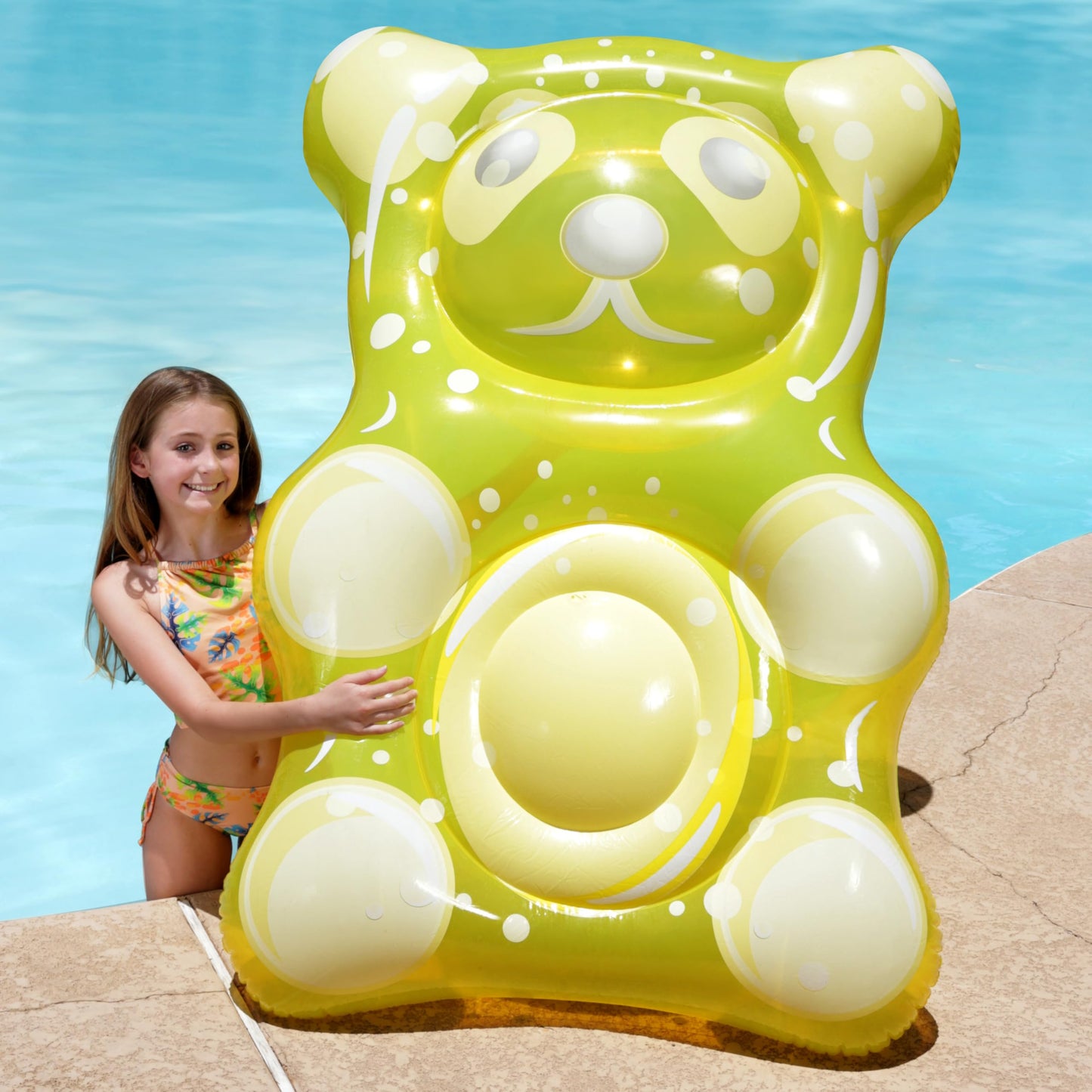 Sloosh 60" Gummy Bear Inflatable Pool Float - Swimming Pool Floats Decor Pool Floaties Raft Lounge Seasonal Water Pool Cute Pool Beach Birthday Party Decorations for Adults