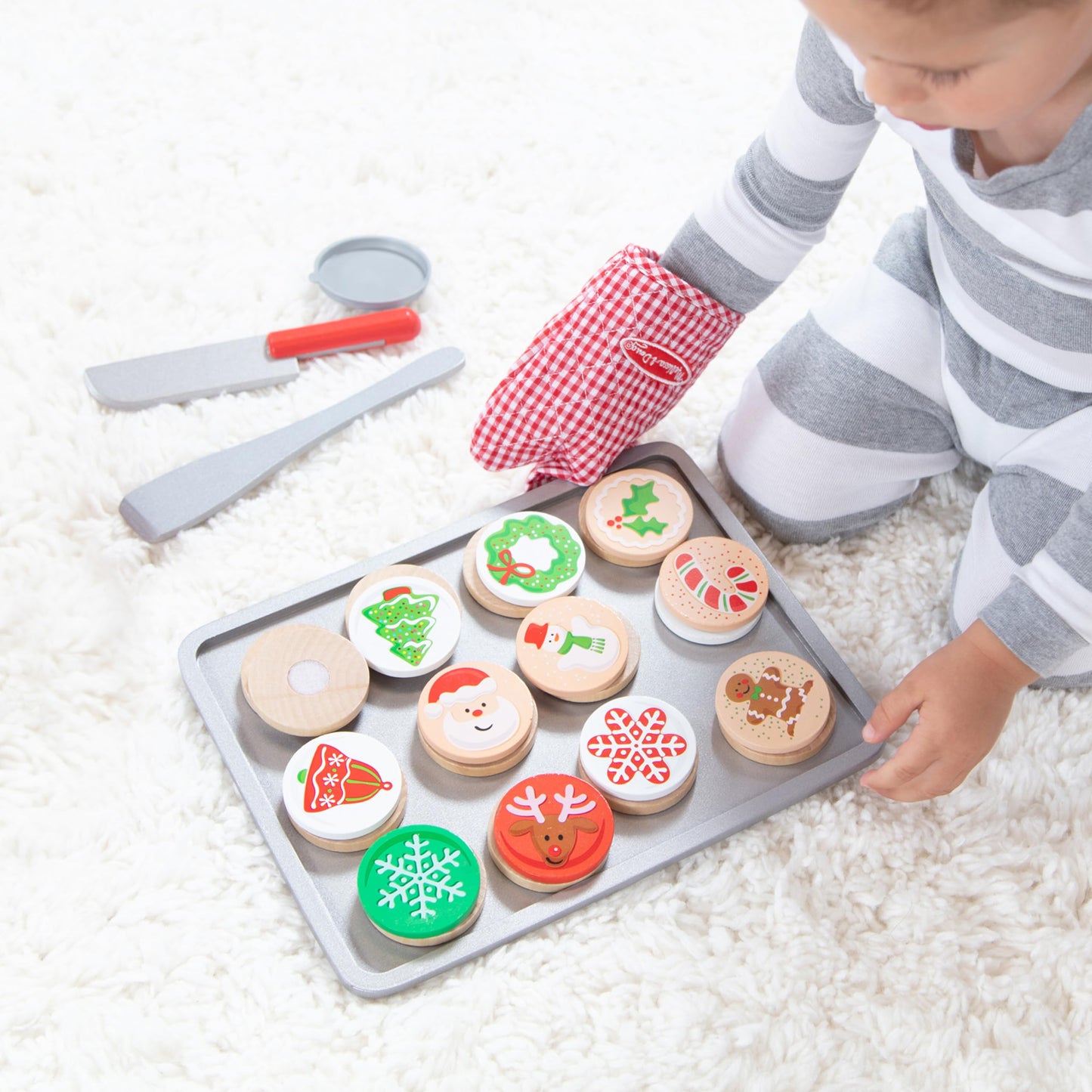 Melissa & Doug Slice and Bake Wooden Christmas Cookie Play Food Set Pretend Holiday Santa Cookies for Kids 3+