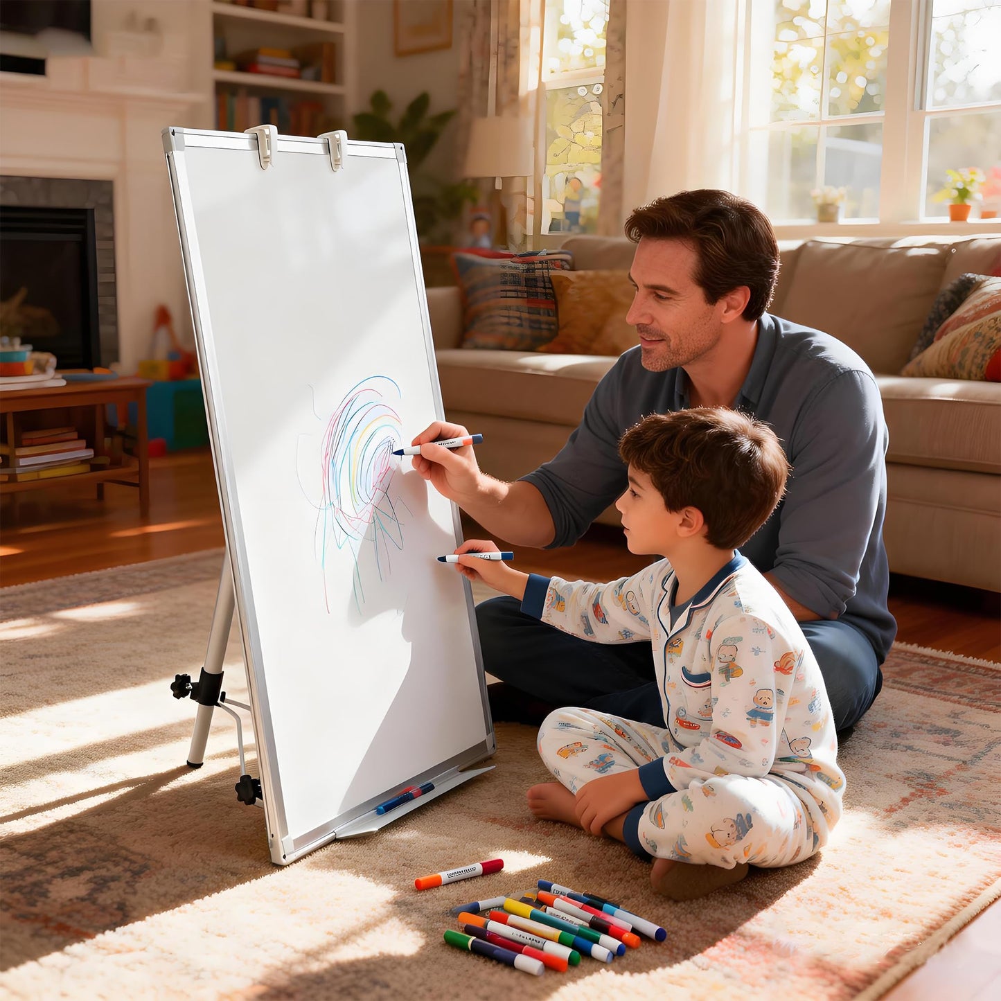 FORTUNO 36x24 Tripod Whiteboard, Magnetic Dry Erase Board with Stand,Height Adjustable Portable Sturdy White Board for Homeschool Office Classroom, White
