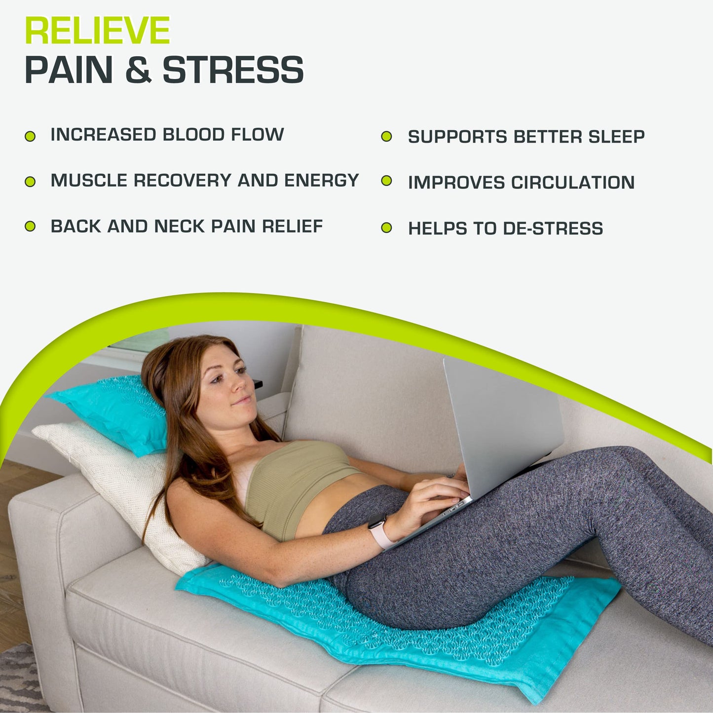 ProsourceFit Ki Acupressure Mat and Pillow Set with 100% Natural Linen for Back/Neck Pain Relief and Muscle Relaxation, Bahama Blue