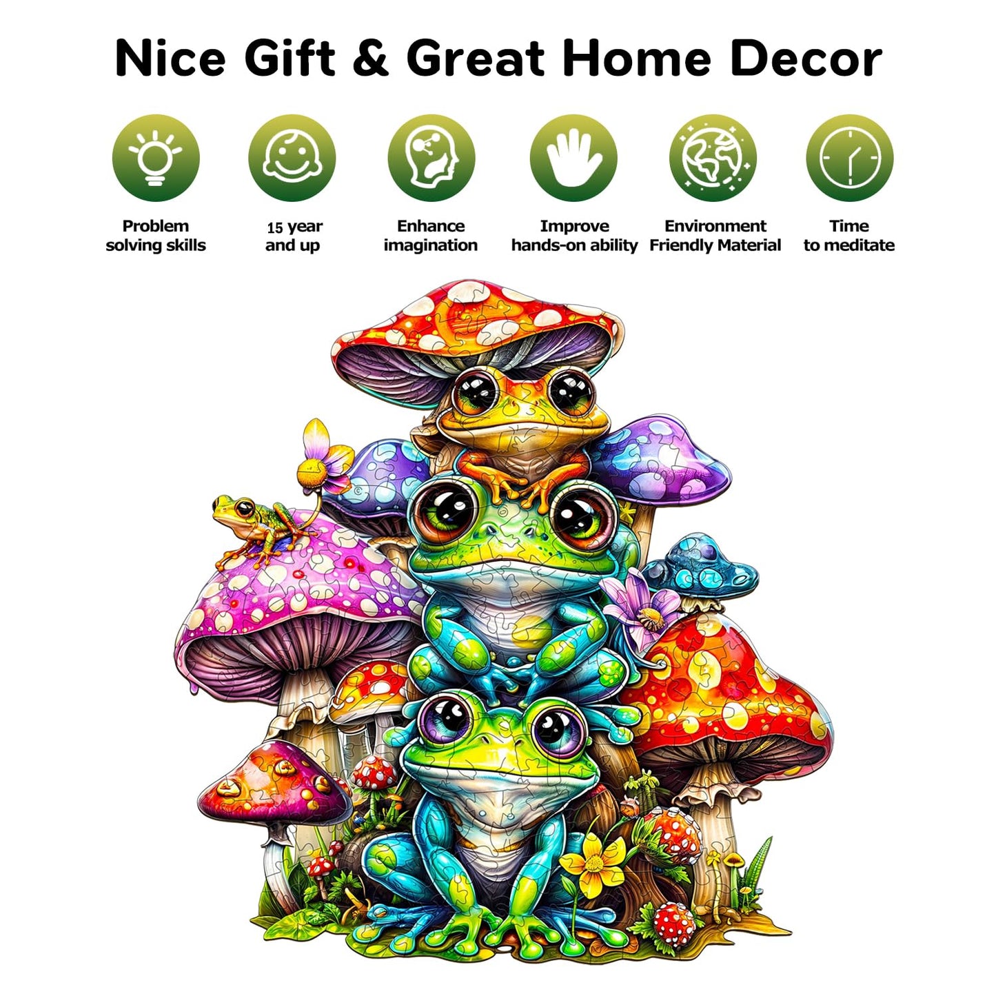 Jigfoxy Wooden Puzzle for Adults, Frog Family Wooden Jigsaw Puzzles for Adults, Unique Animal Shape Wood Cut Puzzles for Family Friend Puzzle Lovers(L-13.3 * 12.8in-260pcs)