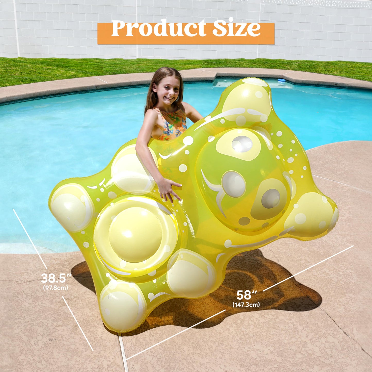 Sloosh 60" Gummy Bear Inflatable Pool Float - Swimming Pool Floats Decor Pool Floaties Raft Lounge Seasonal Water Pool Cute Pool Beach Birthday Party Decorations for Adults