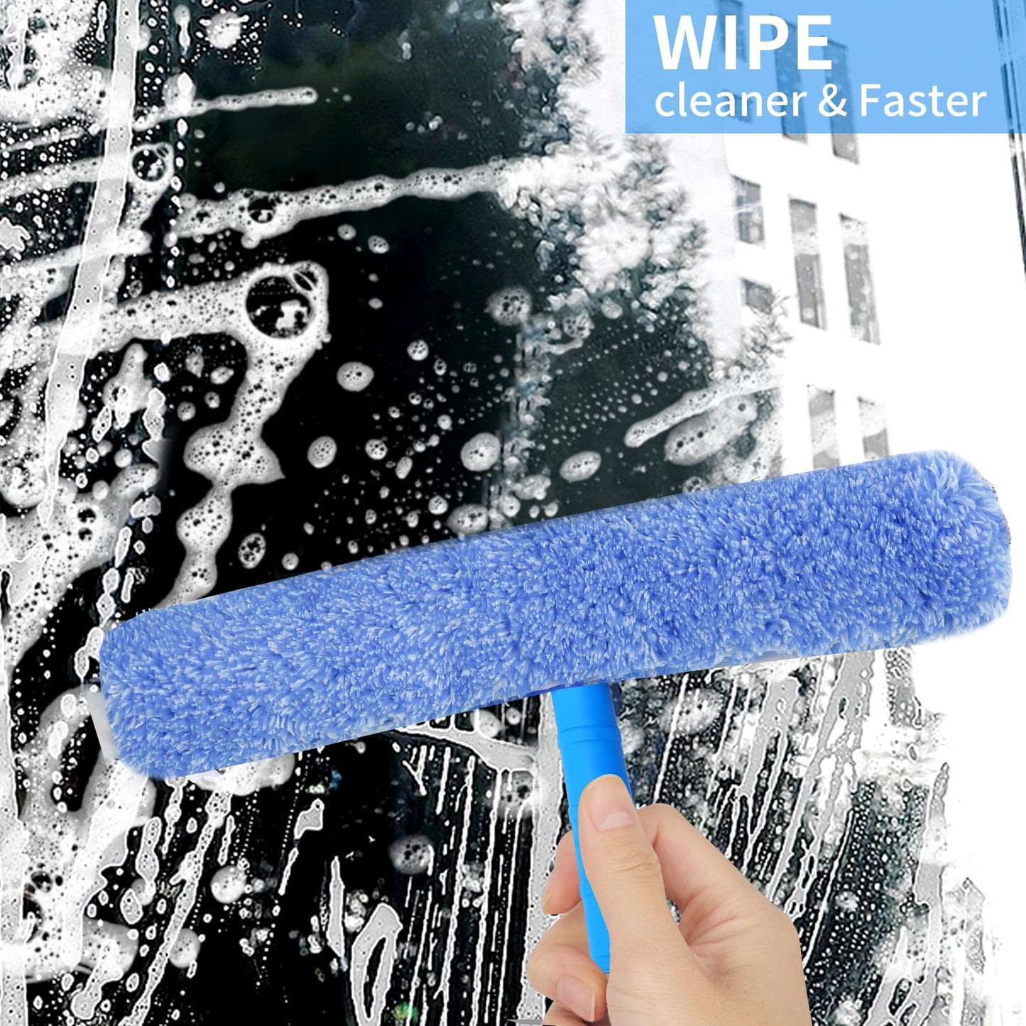 HYCDFCS Squeegee for Window Cleaning,Window Cleaning Squeegee kit with Bucket&Microfiber Scrubber,Bathroom,Shower Doors,Mirrors,Tiles,and Car Windows Blue