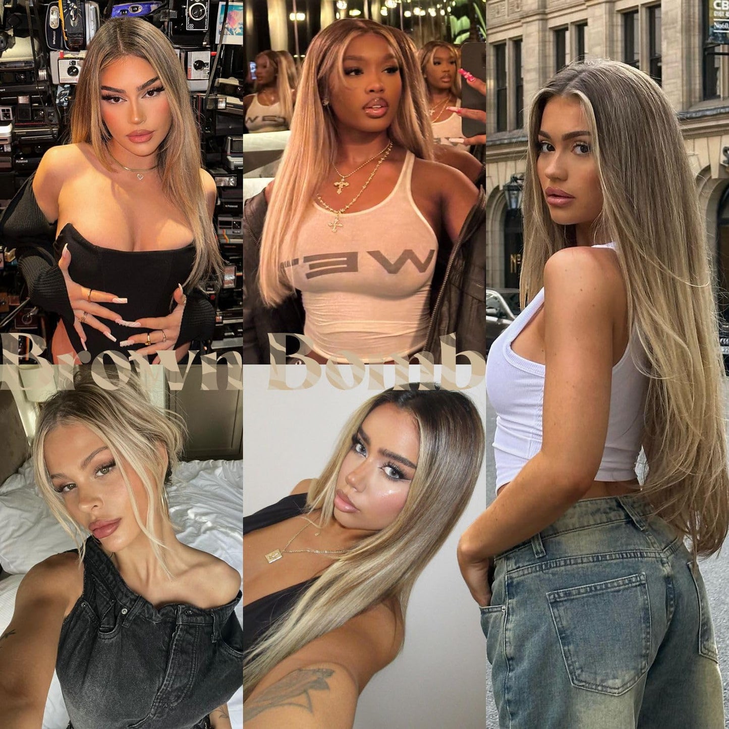 BrownBomb Ombre Blonde Wear and Go Glueless Wigs Pre Plucked Pre Cut for Beginners Synthetic Lace Front Wigs With Bangs Blonde Long Layered Straight Wigs 26 Inch 3 Seconds to Wear for Beginners