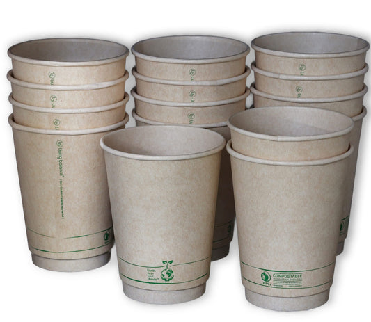 LB [ 12oz - 100 Pack ] Certified Compostable Coffee Cups by Living Balance | 100 compostable coffee cups with Integrated Sleeves | Leak Proof, BPA-Free, Sturdy & Biodegradable | Events, Home & Shops