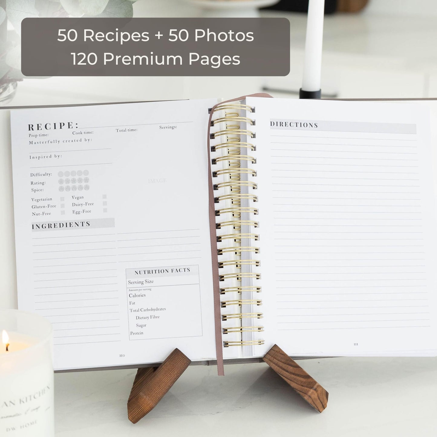 Klavas Collective Blank Cookbook to Write in Your Own Recipes - Linen Hardcover Spiral Recipe Book with Photo Pages & Pocket, Heirloom Family Keepsake Gift