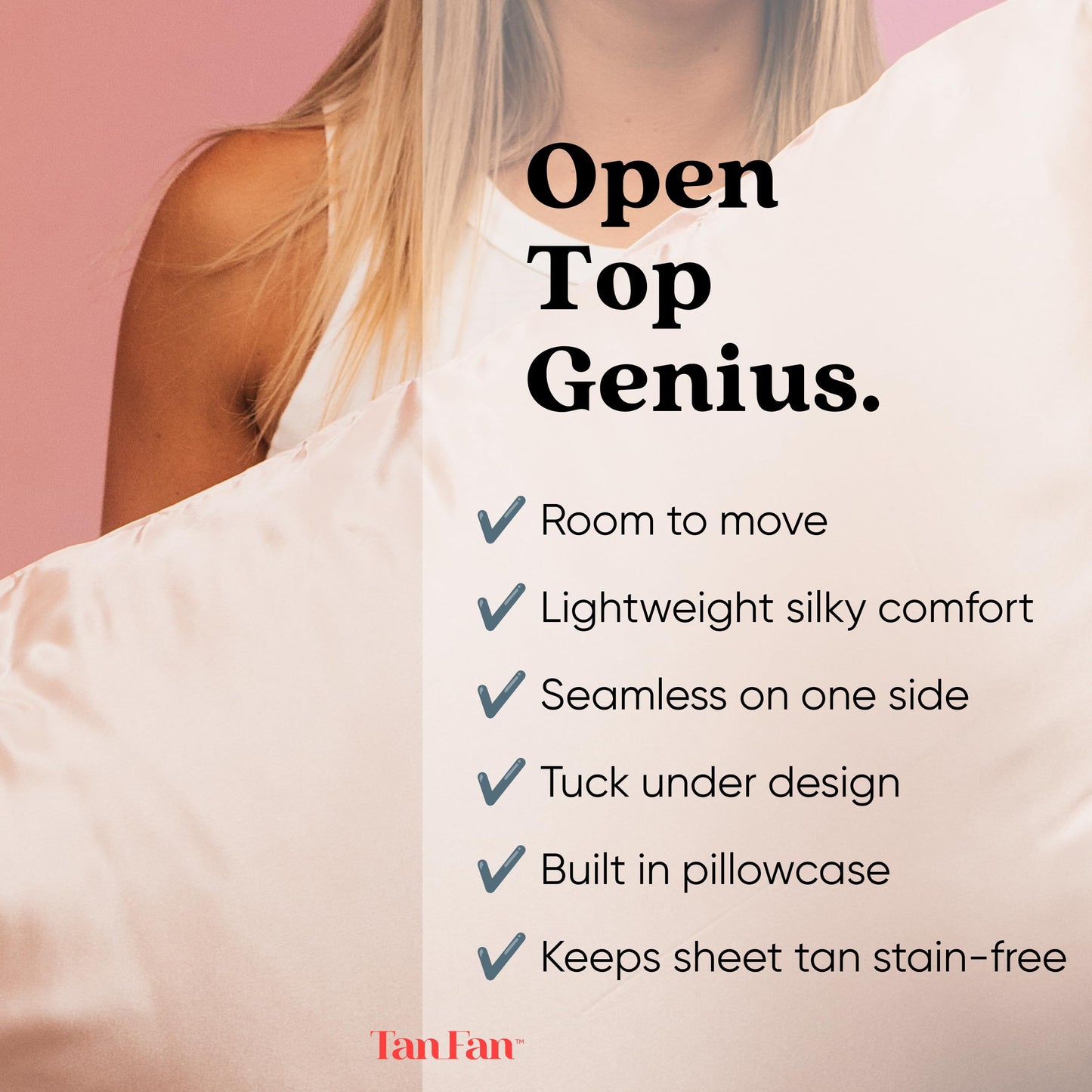 Tan Fan Self Tan Sleep Sack for Hot Sleepers – Open Side Design to Stop Fake Tanner Staining Sheets Overnight - Thicker Bottom Underlay - Breathable Lightweight Roomy - No Transfer Tuck in Sleep Sac