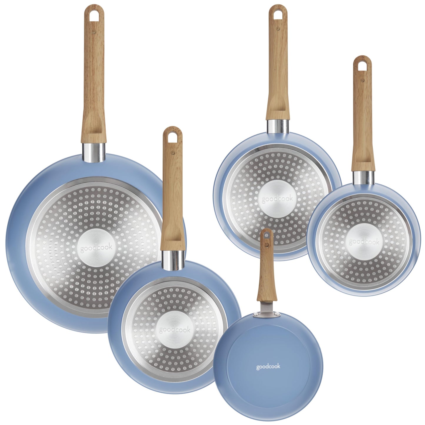 GoodCook 10-Piece Healthy Ceramic Titanium-Infused Cookware Set, Light Blue – Pots, Pans, Steamer, Spoon & Turner – Induction Cookware, Kitchen Pots & Pans Set, Nonstick Cooking Pan Set