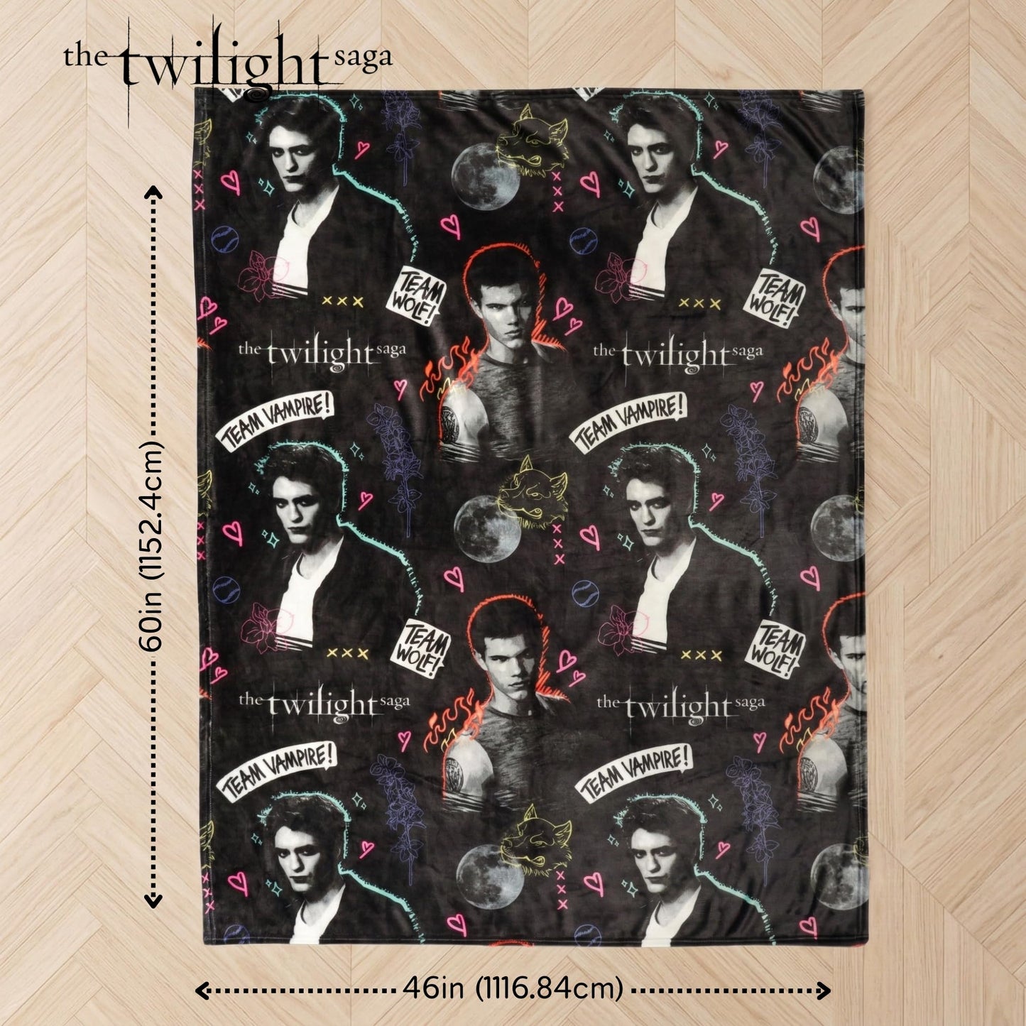 Twilight The Saga Throw Blanket, Super Soft Cozy Plush Bedding, 60" x 46", Team Jacob Team Edward (Officially Licensed Product) by Franco Collectibles