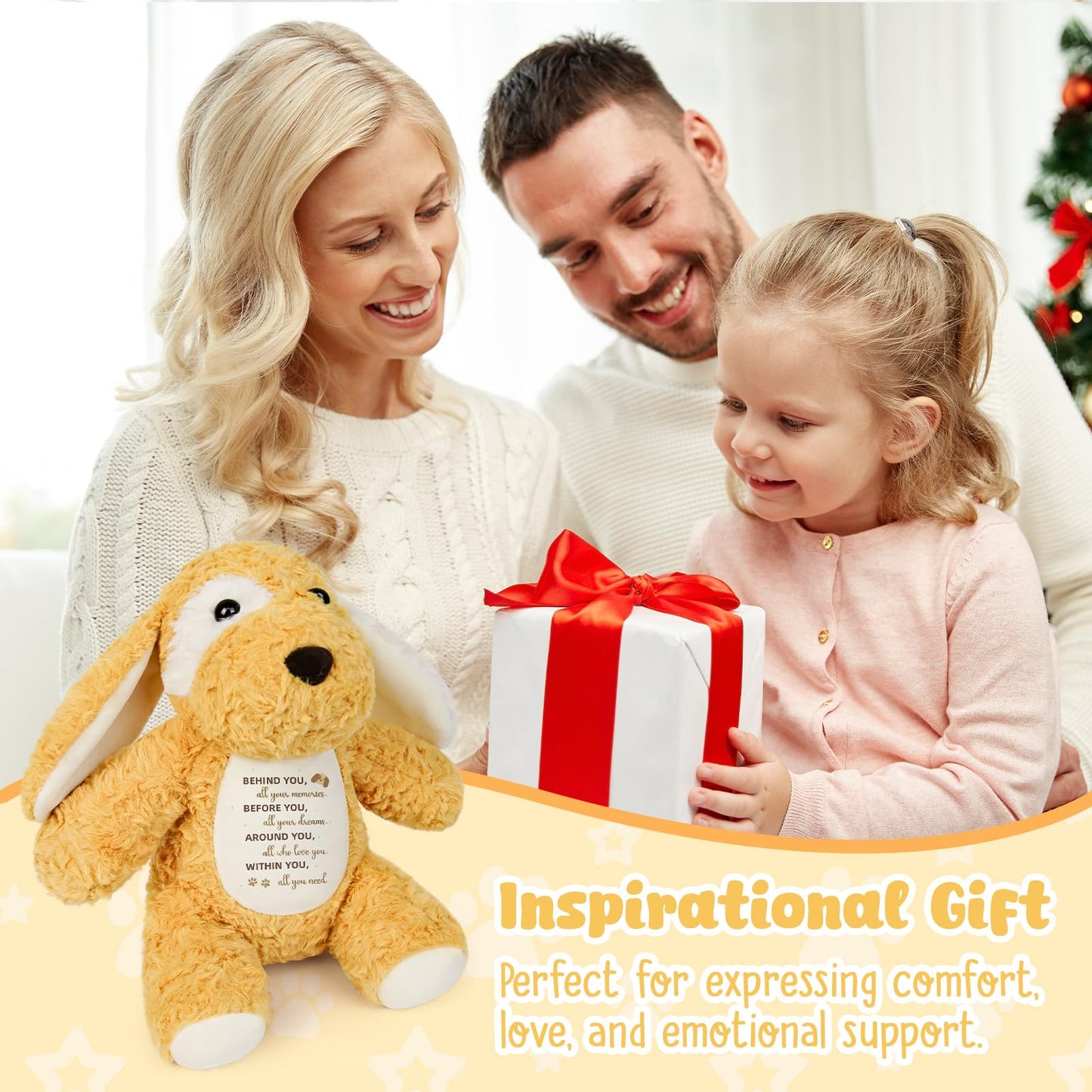 WoollyPearl Soft Puppy Dog Stuffed Animal with Positive Affirmation Message, Inspirational Farewell Graduation Birthday Gifts for Kids Daughter Son Friends, Thoughtful Leaving Goodbye Retirement Gift