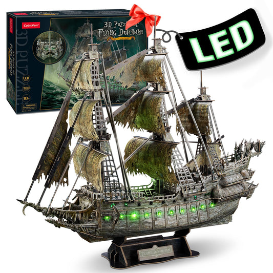 CubicFun 3D Puzzles for Adults Crafts for Adults Gifts for Men Women Green LED Flying Dutchman 360 Pieces Pirate Ship Family Games Birthday Gifts for Men, Lighting Ghost Ship Room Decor Model Kits