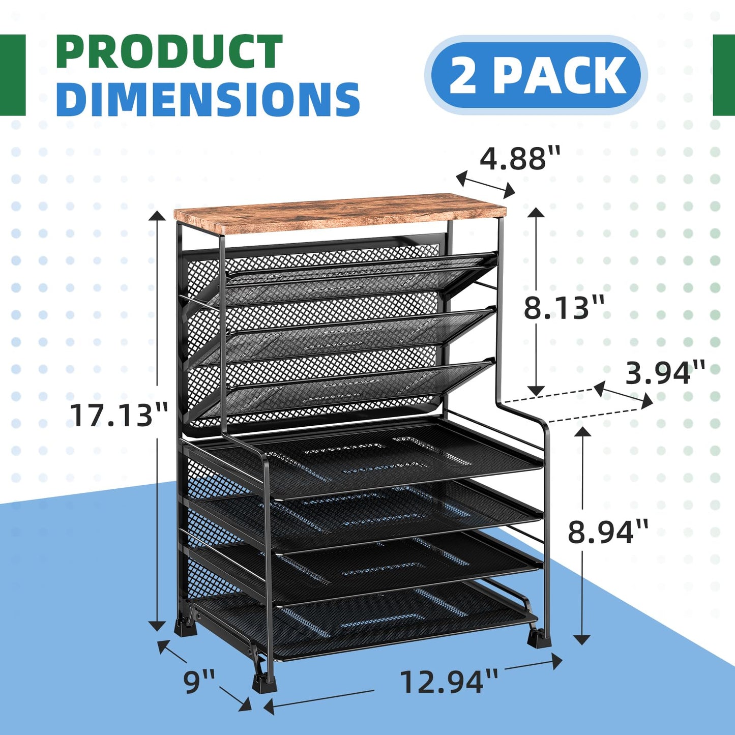 Simple Trending 7 Tier Desk File Organizer, 2 Pack Letter Tray Paper Organizer, Mesh Desk Accessories File Folder for Office, Home or School, Black