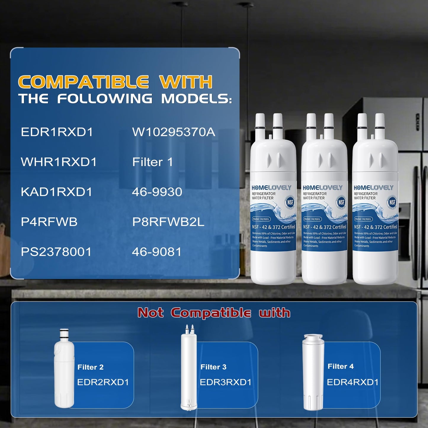 Filter 1 Replacement for Whirlpool WRS325SDHZ, WRS321SDHZ, WRS588FIHZ04, WRS321SDHZ13, WRS325FDAM04, WRS571CIHZ04, WRS315SDHZ08, WRS325SDHZ13, WRS315SDHM13, WRS321SDHZ08, WRS325SDHZ08, 3 PACK