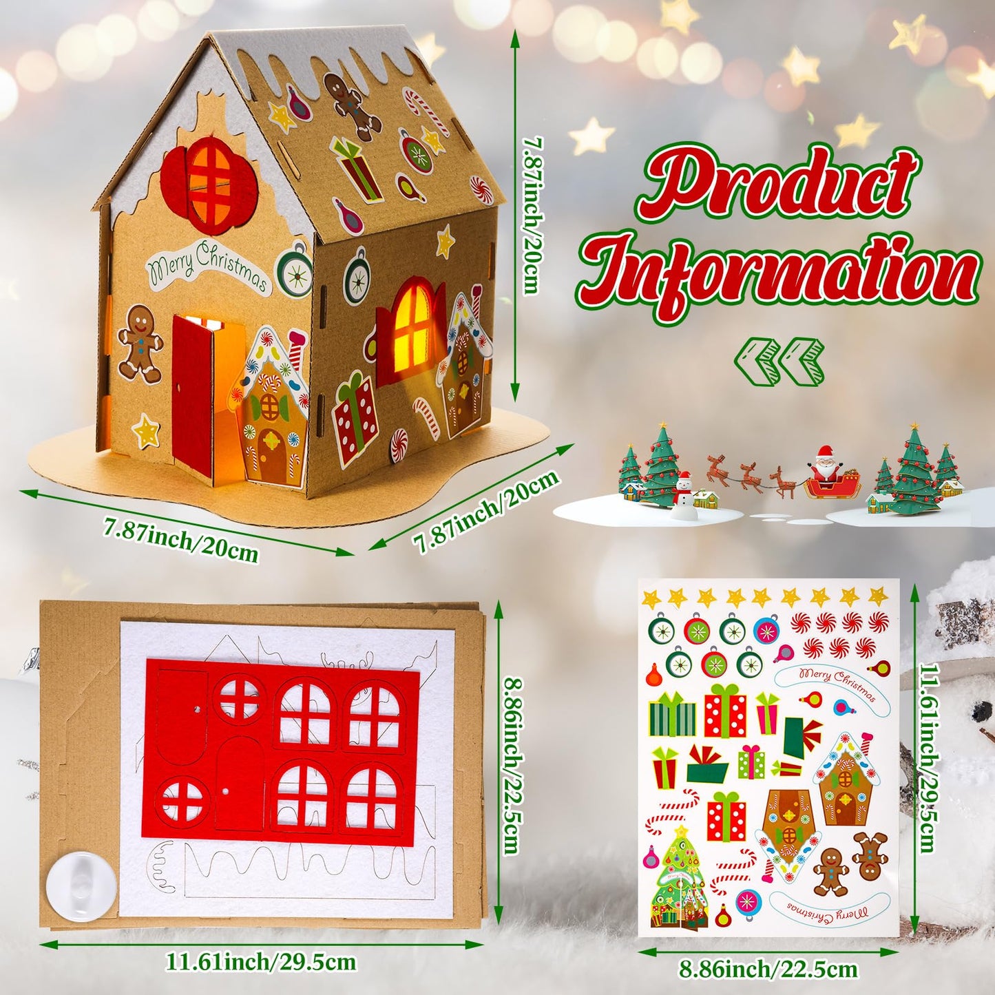 9 Sets Christmas Gingerbread House Kit Christmas Craft Kit Cardboard Gingerbread House Decor Craft Make a Holiday for Party DIY Supplies