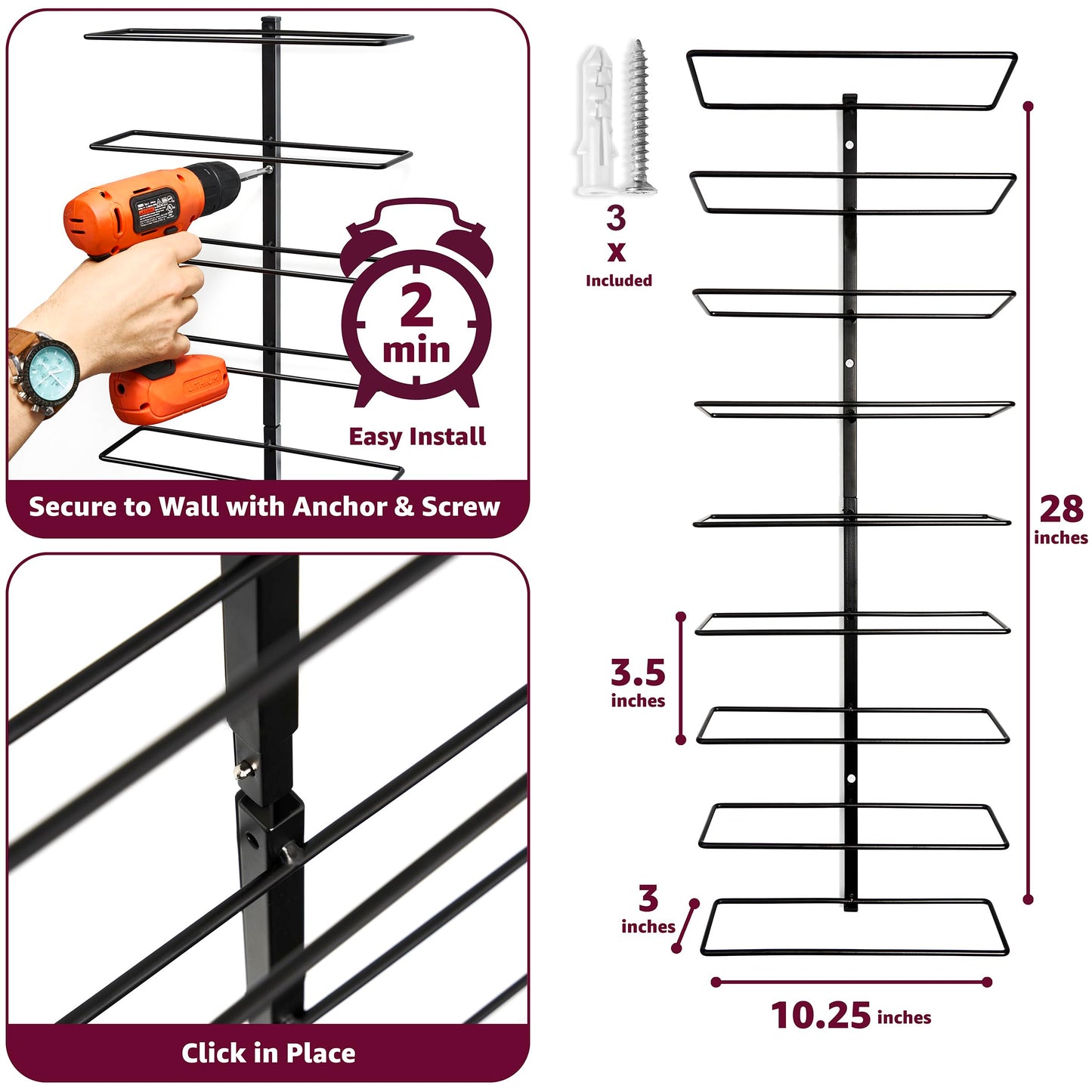 Sorbus Wall Mount Wine Rack (Holds 27 Bottles) - Wine Rack Wall Mounted for Wine Bottles, Liquor, Champagne, Black Metal Wine Bottle Holder for Home Bar, Wine Kitchen Storage