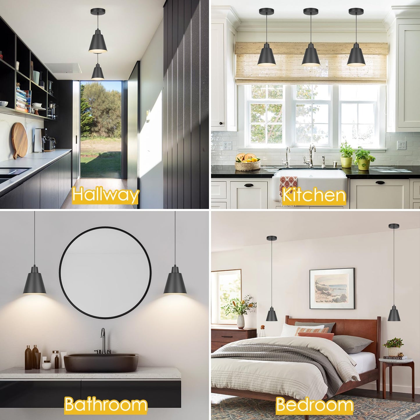 Aoceley Industrial Pendant Lights, Black Pendant Light Fixtures, Vintage Kitchen Island Light with Black Metal Shade, Farmhouse Pendant Lights for Dinning Table Bedroom Bar - Black, 3 Packs