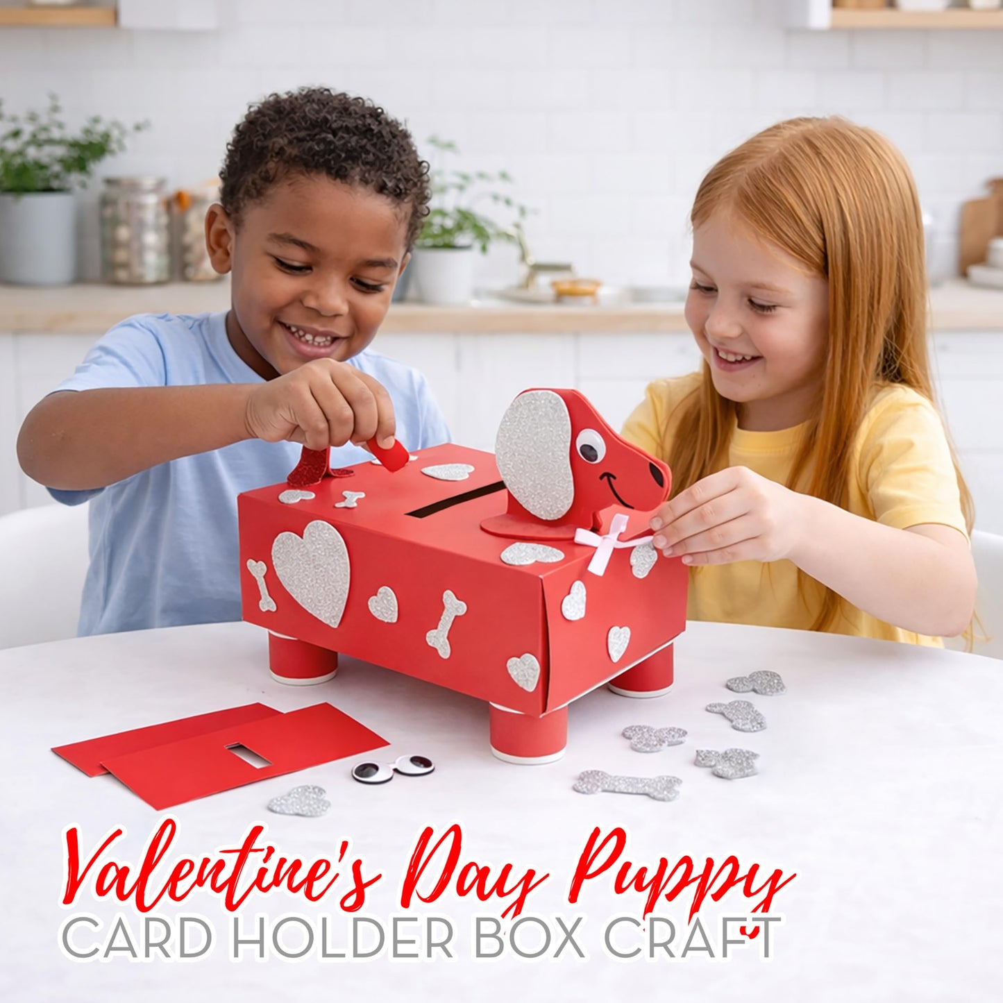 4E's Novelty 2 Pack DIY Valentines Mailbox Craft Valentine's Day Card Exchange Dog Puppy Box for Kids, Mail Box Crafts for Kids Girls Boys - DIY Valentines Card Box