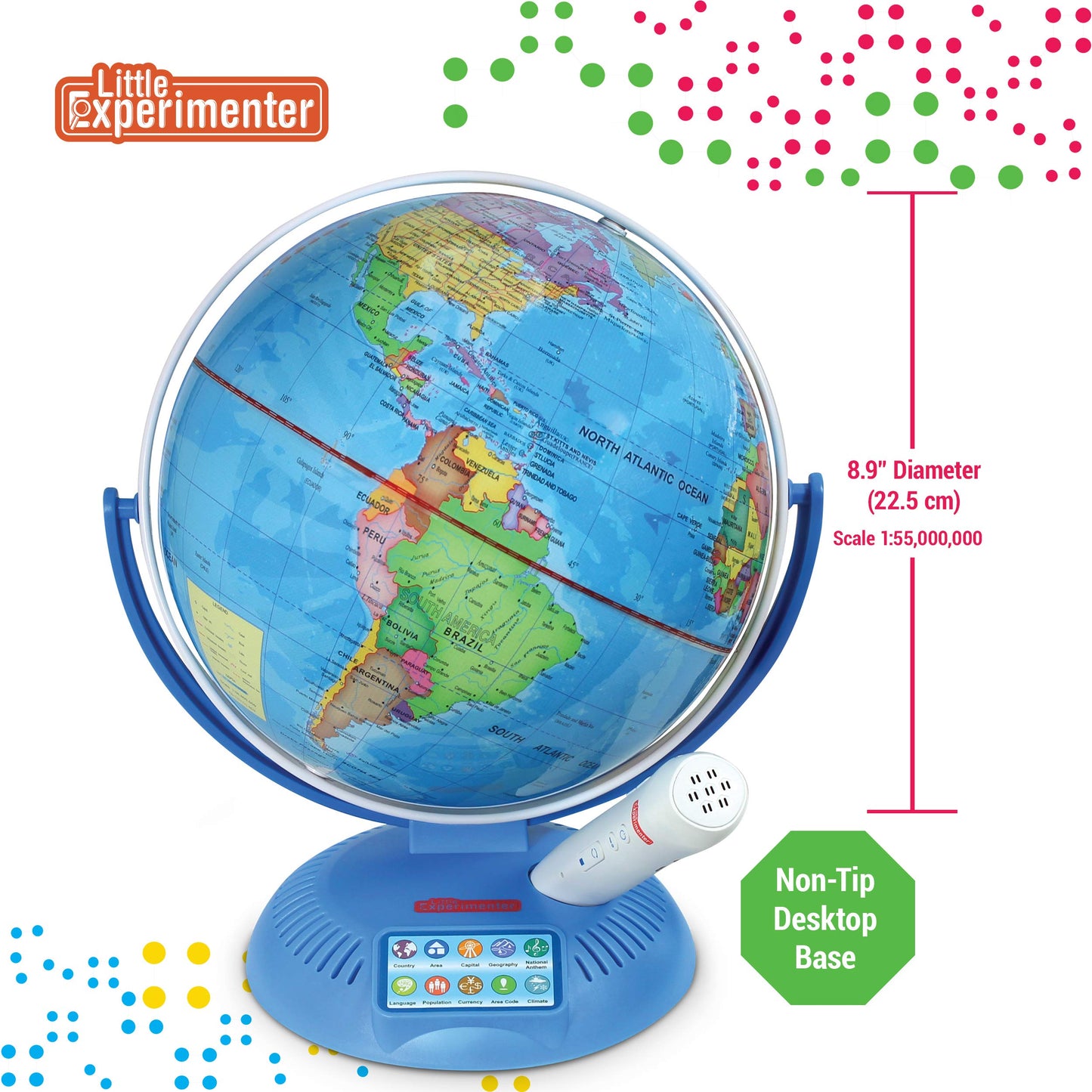 9” Interactive Globe for Kids with Wireless Smart Pen, Globes with Stand, Learning & Education STEM Toys, Talking World Map Gift for Children, Birthday Gifts for Boys & Girls Ages 7 8-12 Years Old