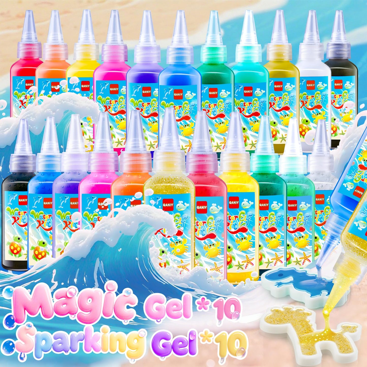 QANIY - Magic Water Elf Toys Kit, Water Fairy Water Gel Kit, Water Magic Elf, Water Fairy, Magic Water Gel Kit with 20 Magic Gels and 24 Shape Molds, Water Magic Kit