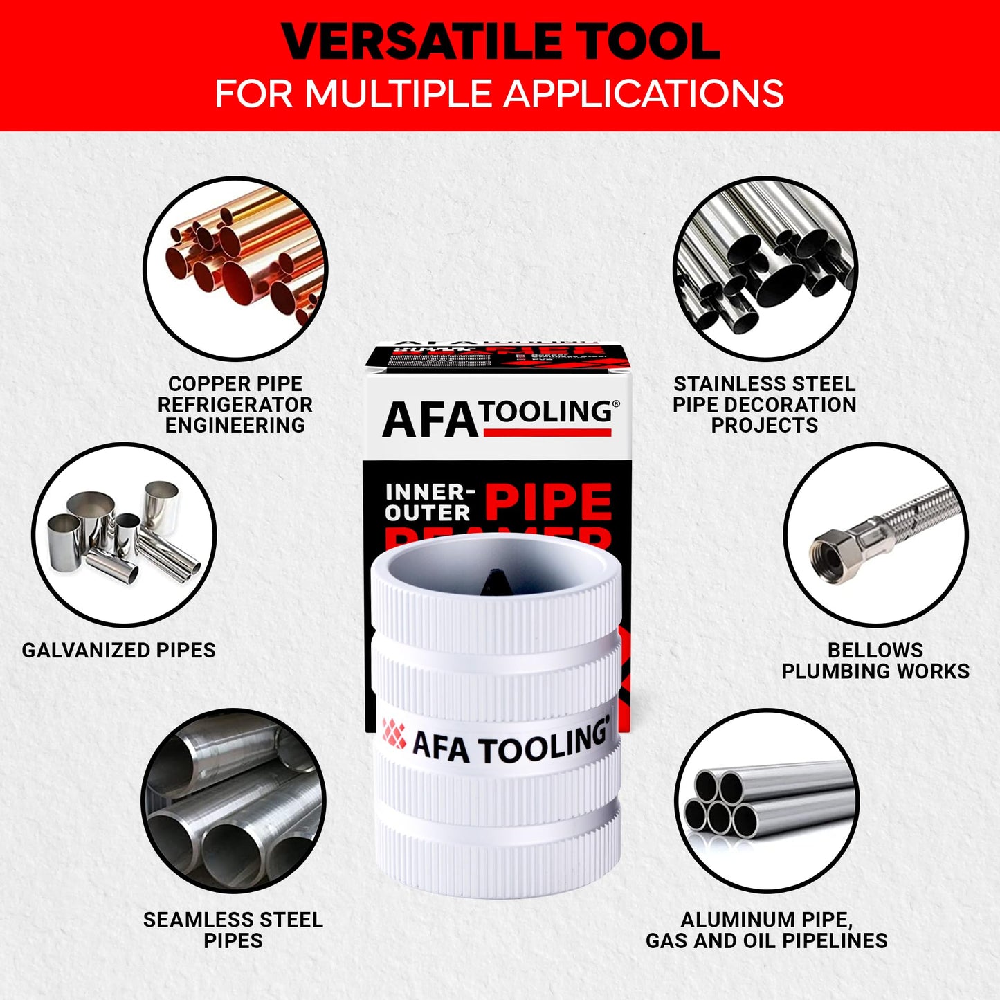 AFA Tooling - Inner/Outer Pipe Reamer for 3/8" to 2" Pipes, Deburring Tool with Inner & Outer Cones for Smoothing & Reaming Copper, Stainless Steel, PVC, Metal & Aluminium - Plumbing Tool