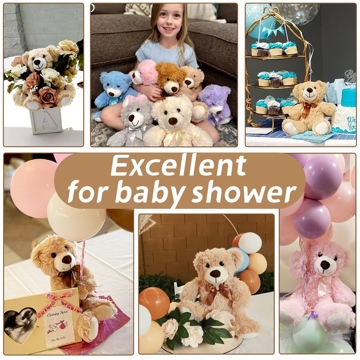 Tezituor Teddy Bears Stuffed Animals Bulk 10 Packs, 14 Inch Small Bears Plush for Baby Shower Cute Stuffed Bears Gift for Kids on Christmas, Birthday, Valentines, Light Brown