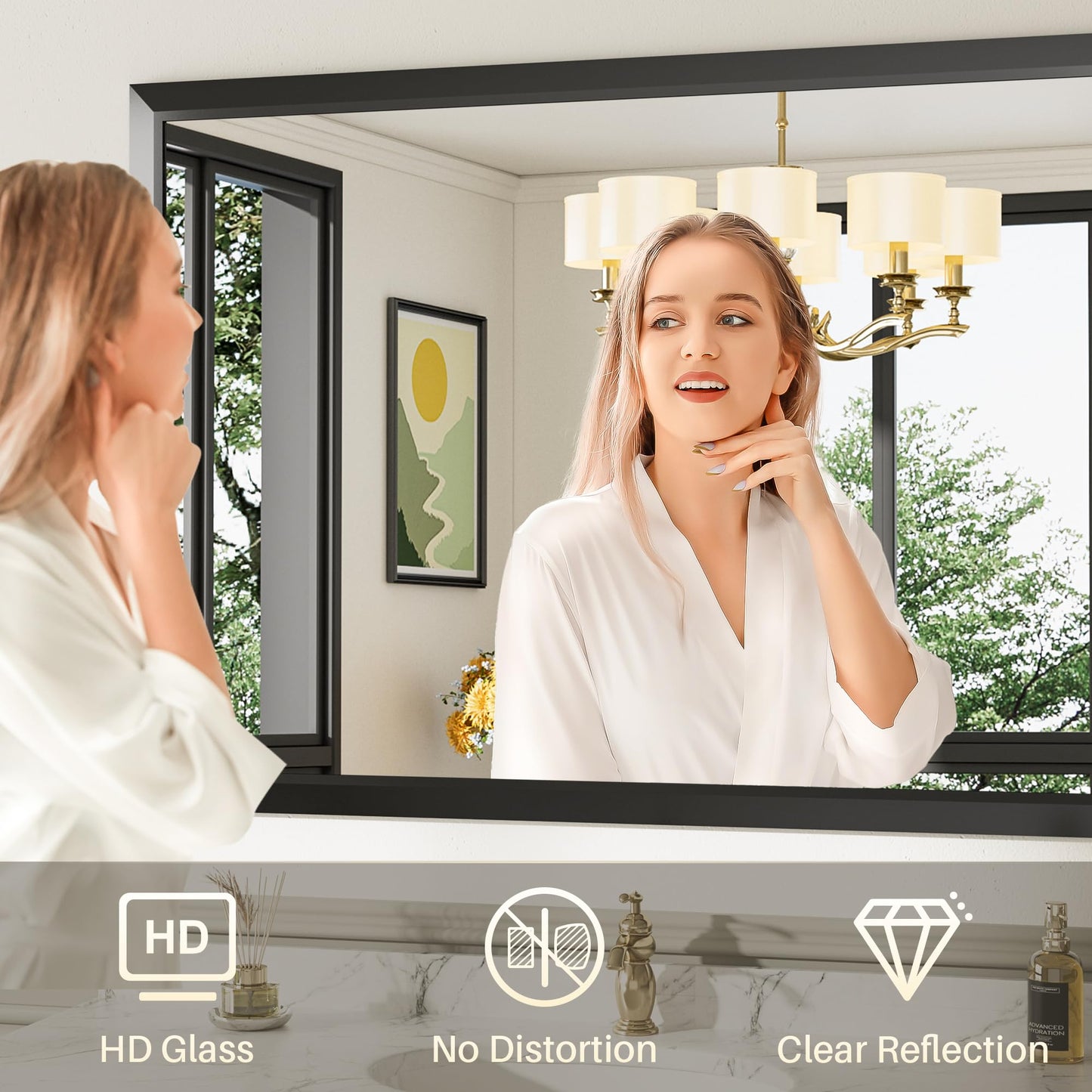 Briivue 22x30 Inch Black Bathroom Mirror for Wall, Thick Metal Framed Rectangle Mirrors for Over Sink, Bedroom, Living Room, Entryway, Anti-Rust, HD Tempered Glass