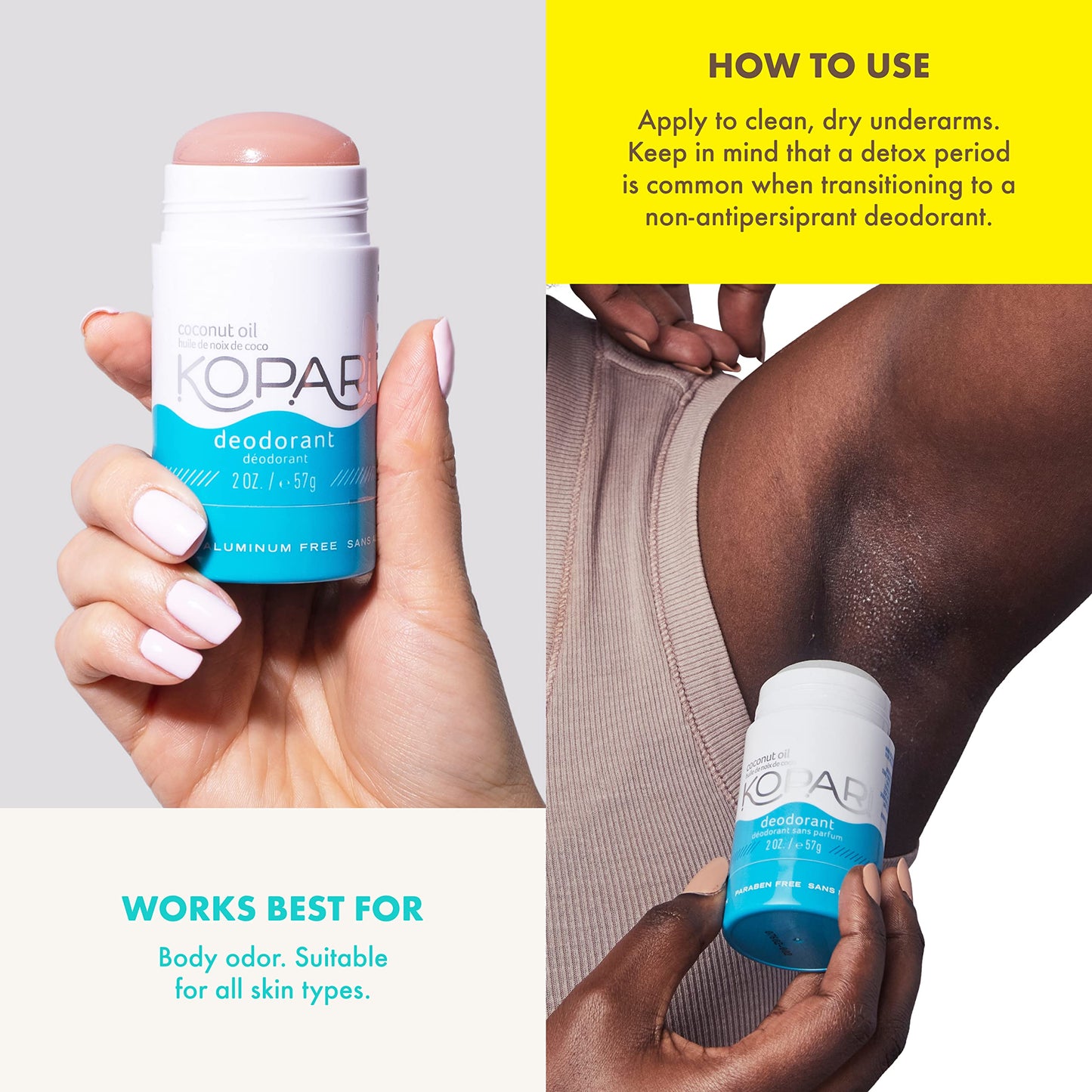 Kopari Aluminum Free Coconut Deodorant, Non Toxic & Clean Plant-Based, No Aluminum, Parabens or Baking Soda, Long Lasting Protection, Beach 2 Pack
