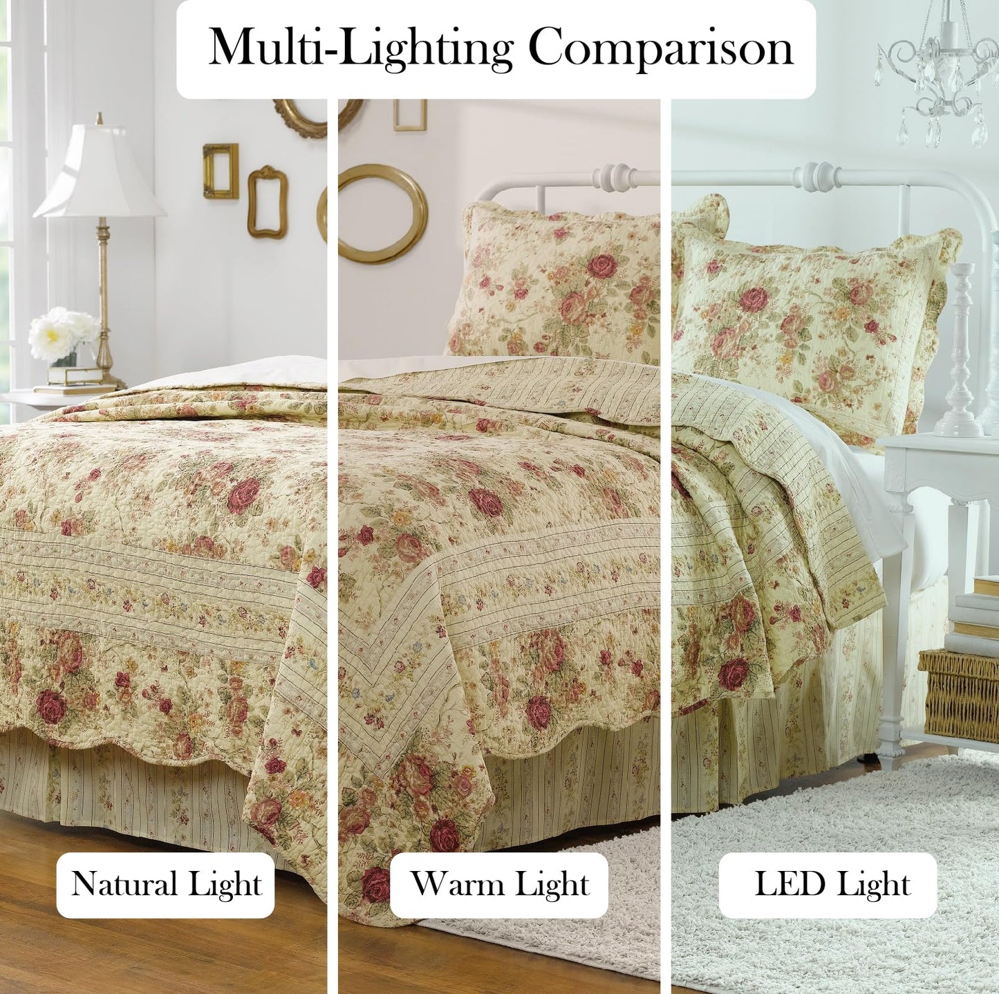 Greenland Home Antique Rose Full/Queen Quilt Set, Ecru
