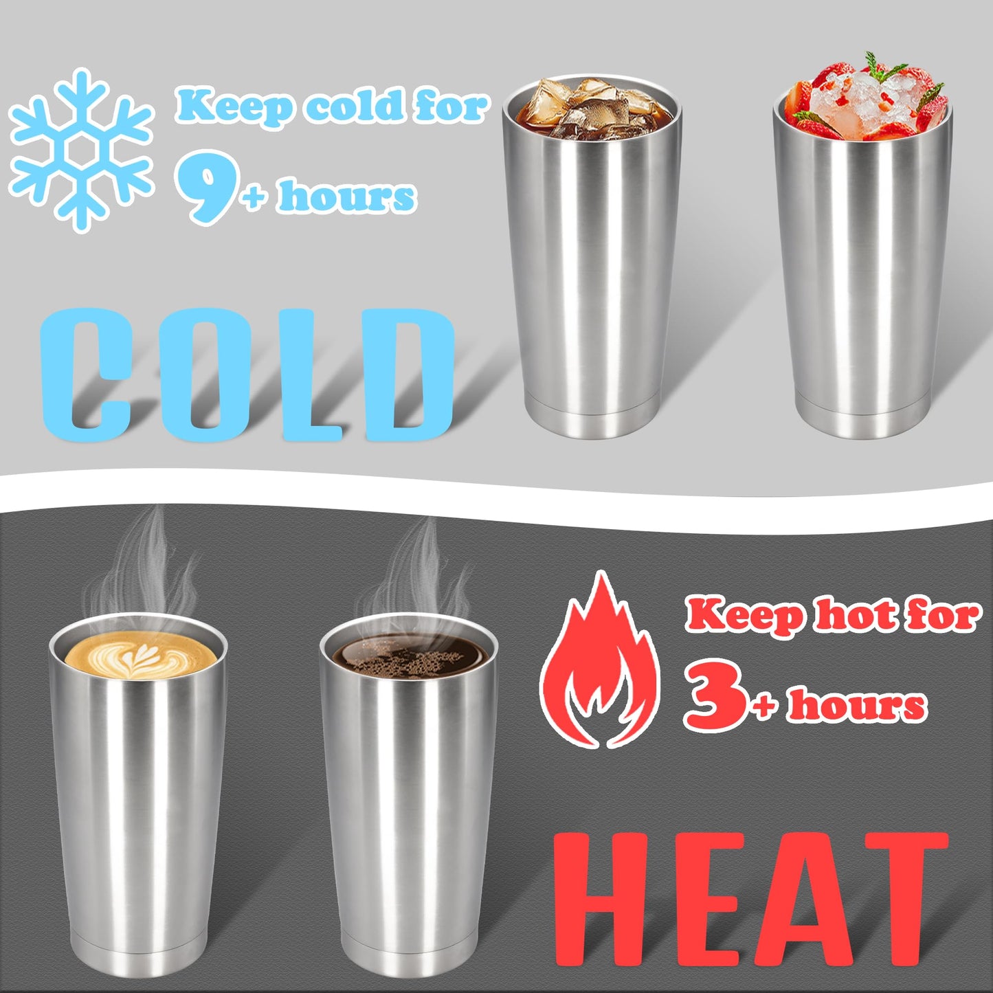 Eyasure 20 oz Tumbler with lid Double Wall Vacuum Insulated Tumblers Stainless Steel Coffee Mug Travel Coffee Tumbler Powder Coated Tumbler Cup Keep Hot&Cold - (Stainless 6 Pack)
